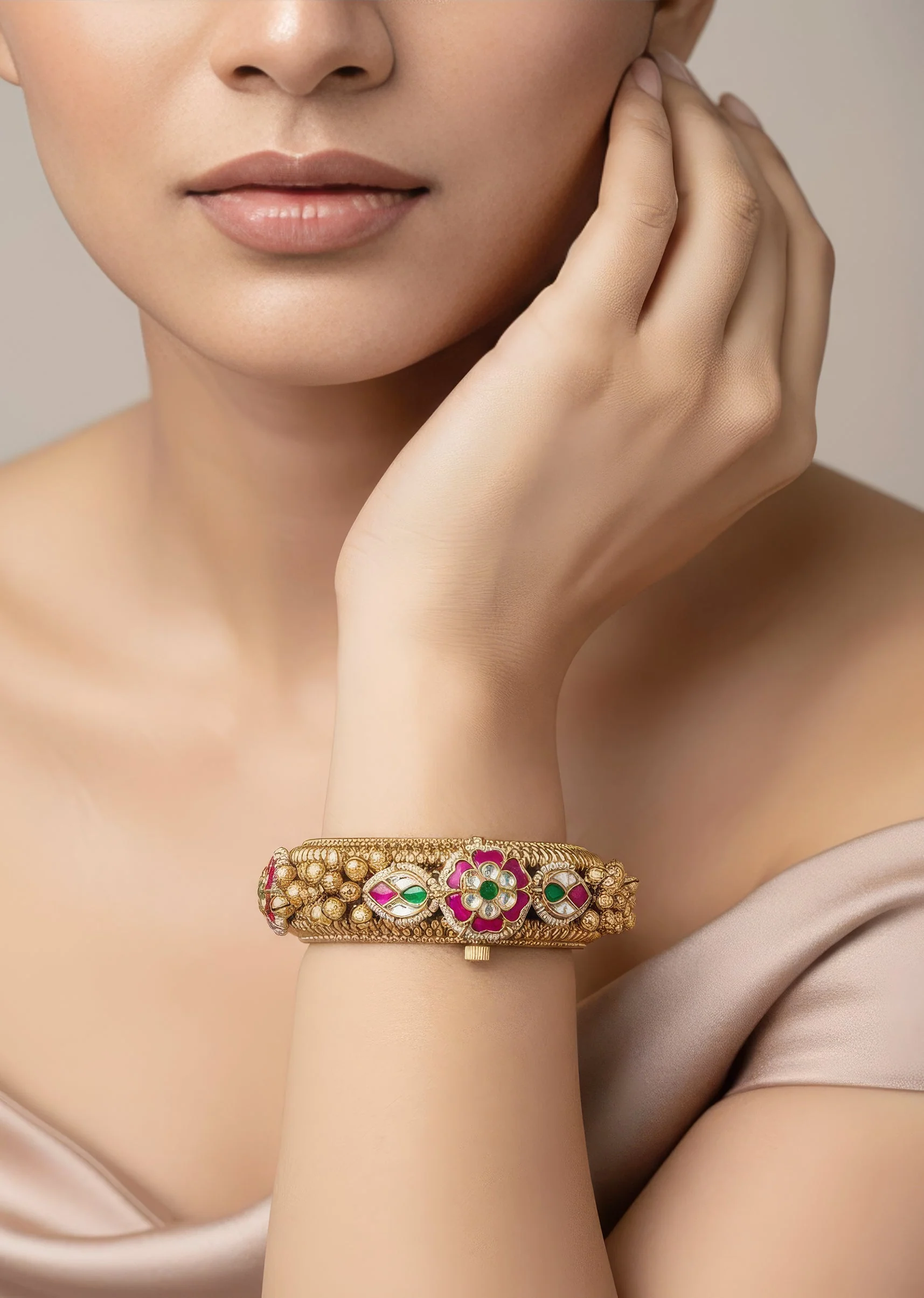 Gold Plated Pink Kundan Polki Bangles