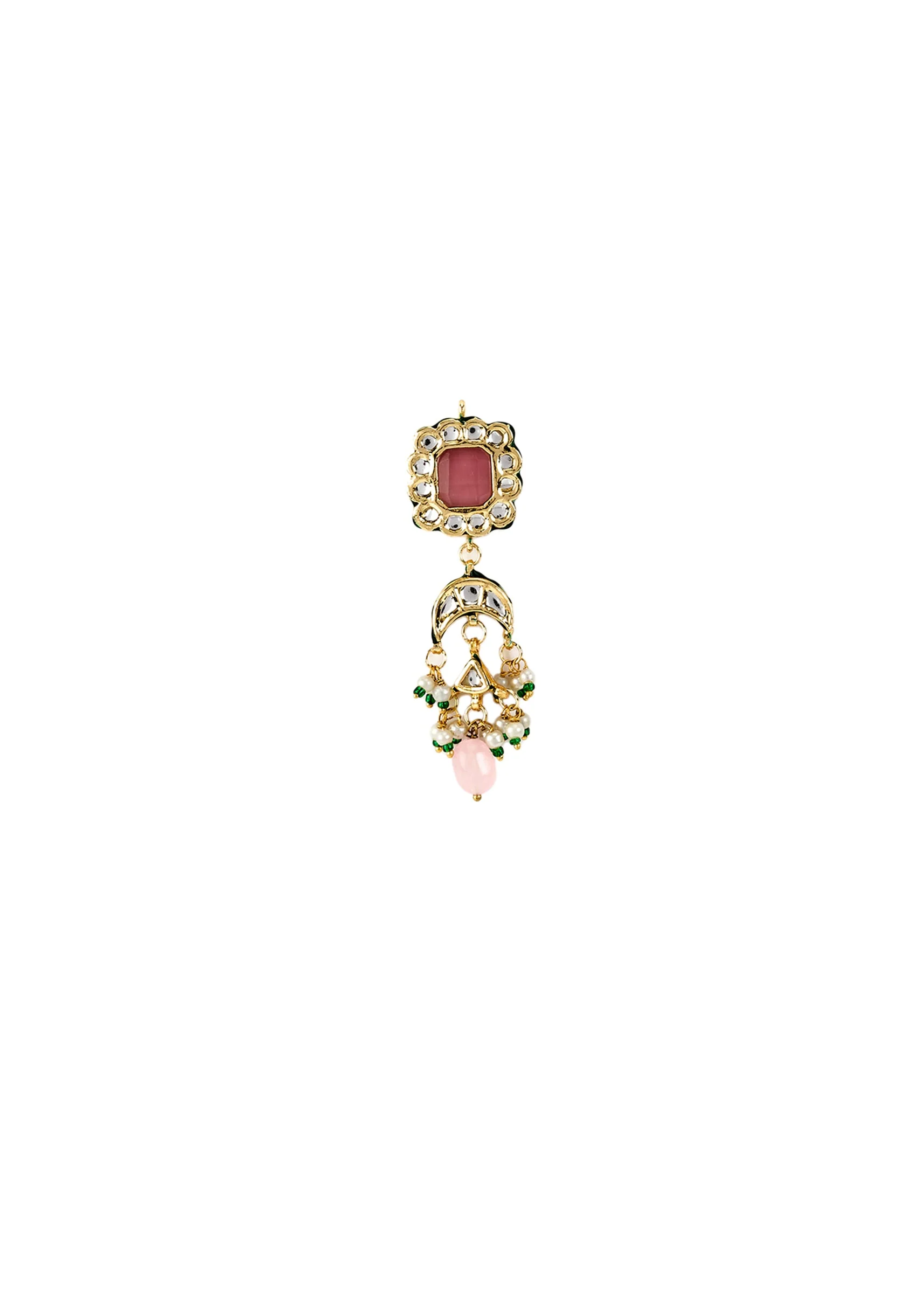 Gold Plated Pink Kundan Polki Choker Necklace Set With Earrings - Image 5