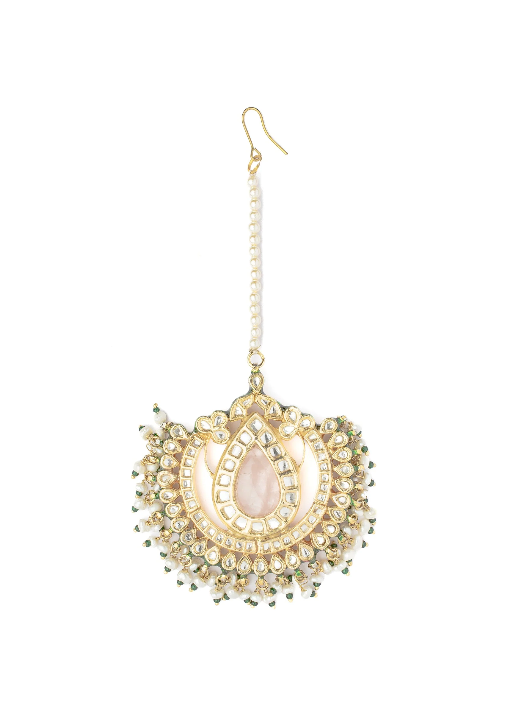 Gold Plated Pink Kundan Polki Maangtikka - Image 2