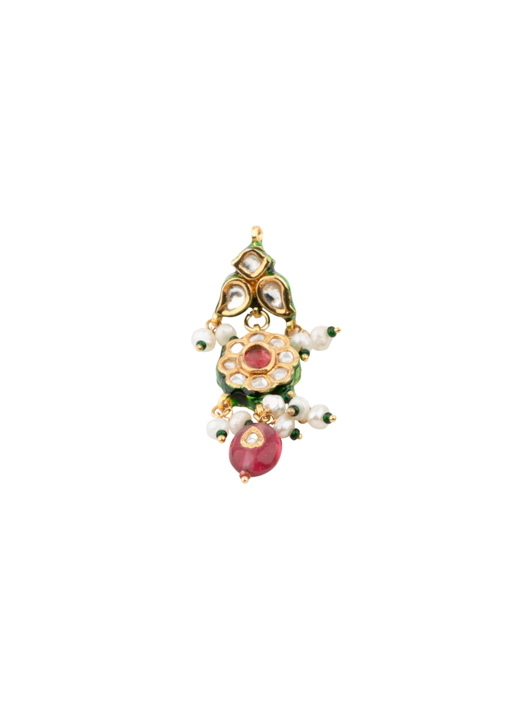 Gold Plated Pink Kundan Short Necklace Set With Earrings - Image 5