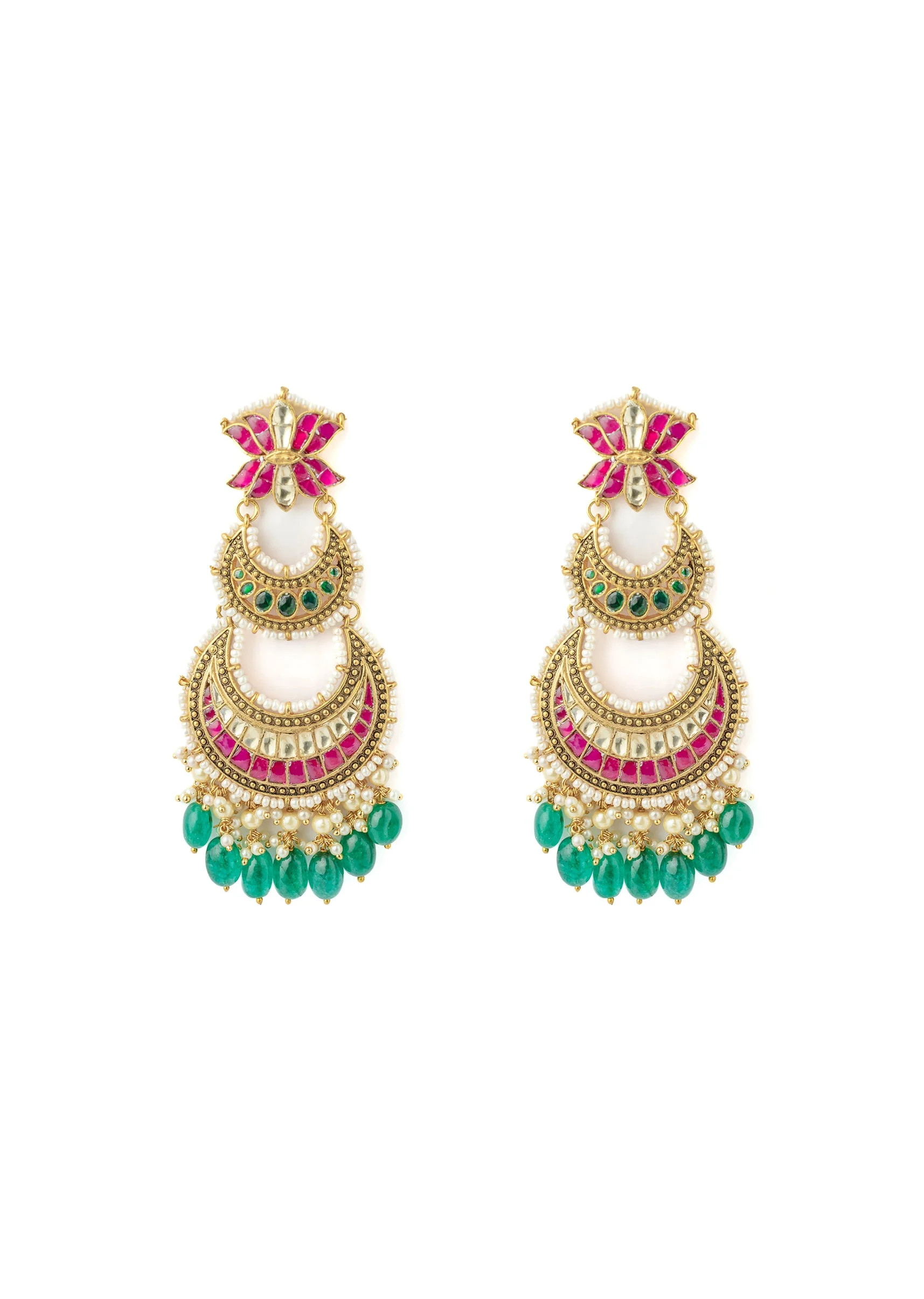 Gold Plated Pink Synthetic Stone Earrings - Image 2