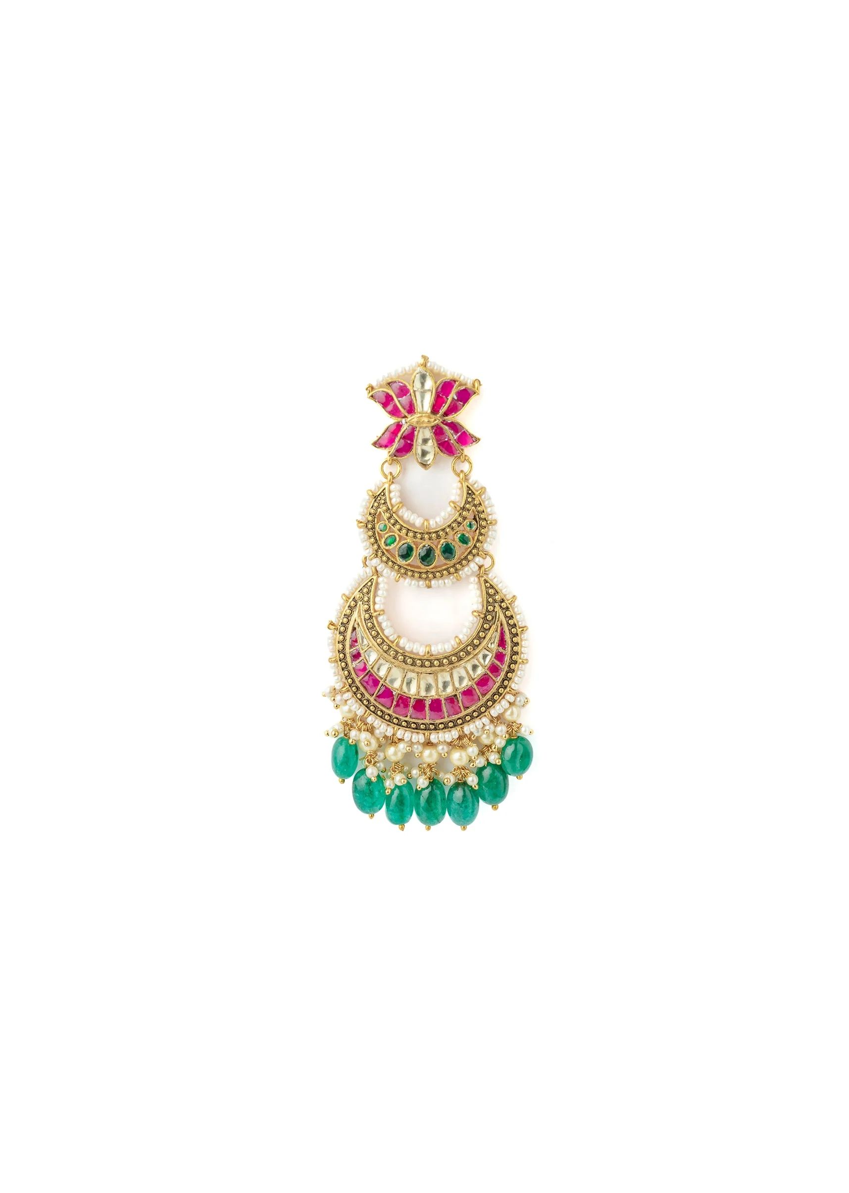 Gold Plated Pink Synthetic Stone Earrings - Image 3