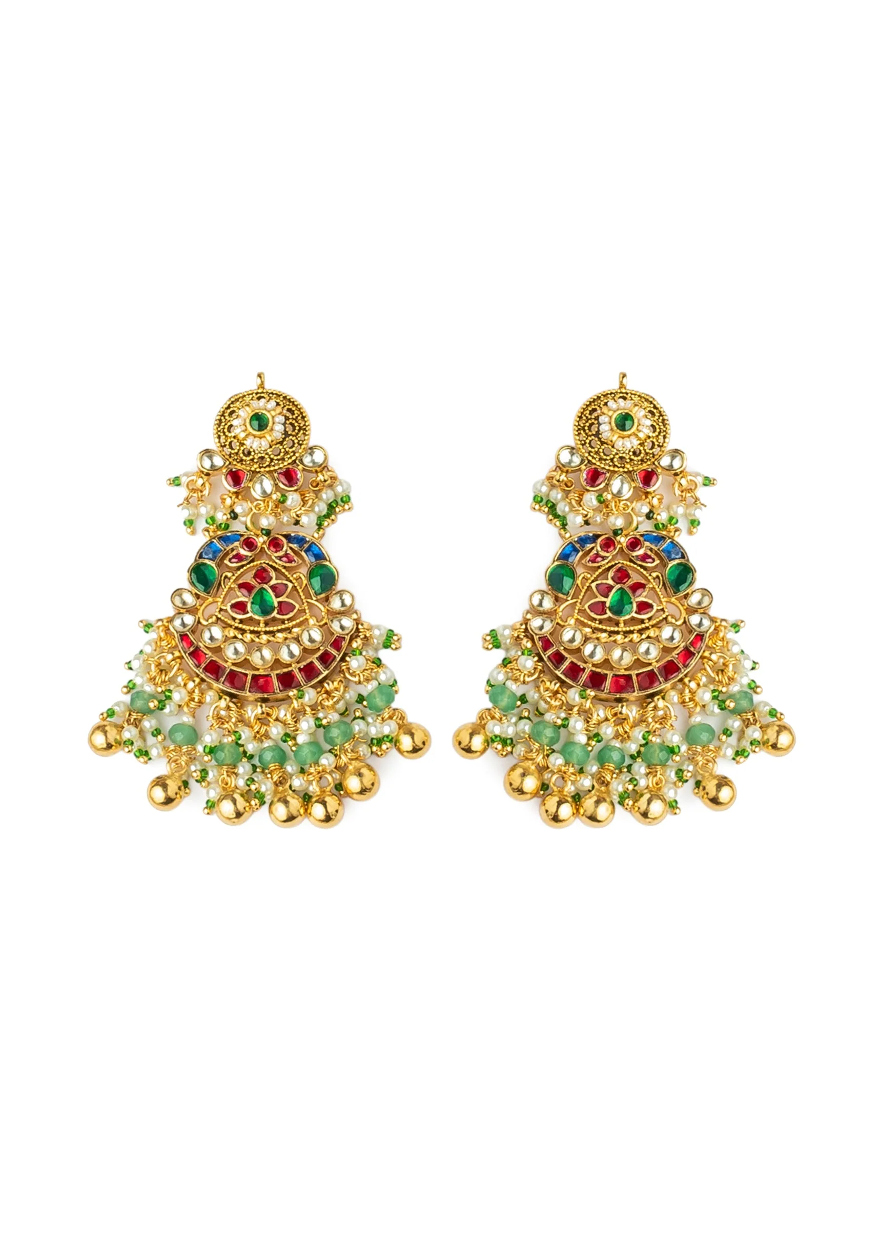 Gold Plated Pink Synthetic Stone Necklace Set With Earrings And Maangtikka - Image 3