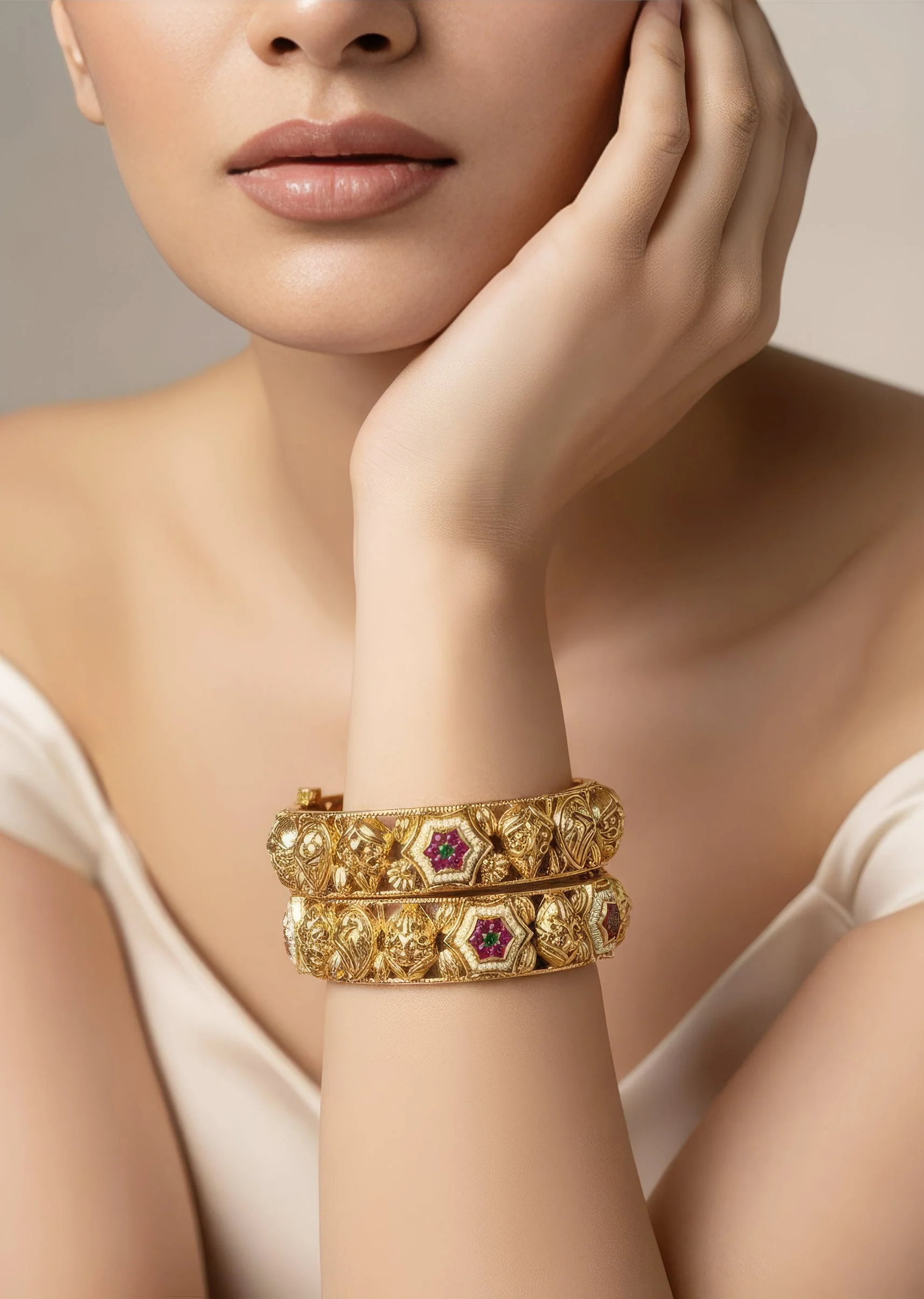 Gold Plated Pink Temple Bangles