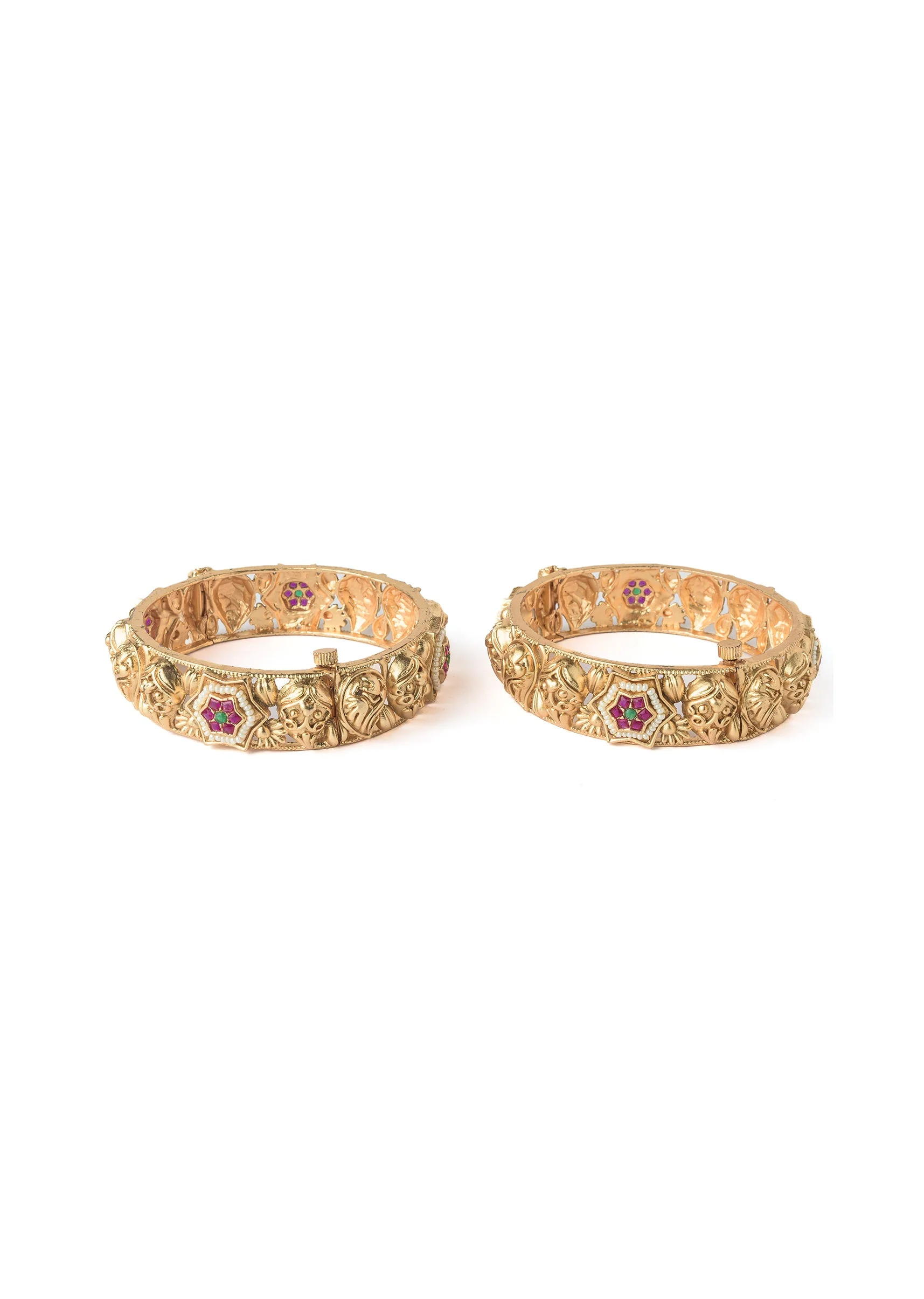 Gold Plated Pink Temple Bangles - Image 2