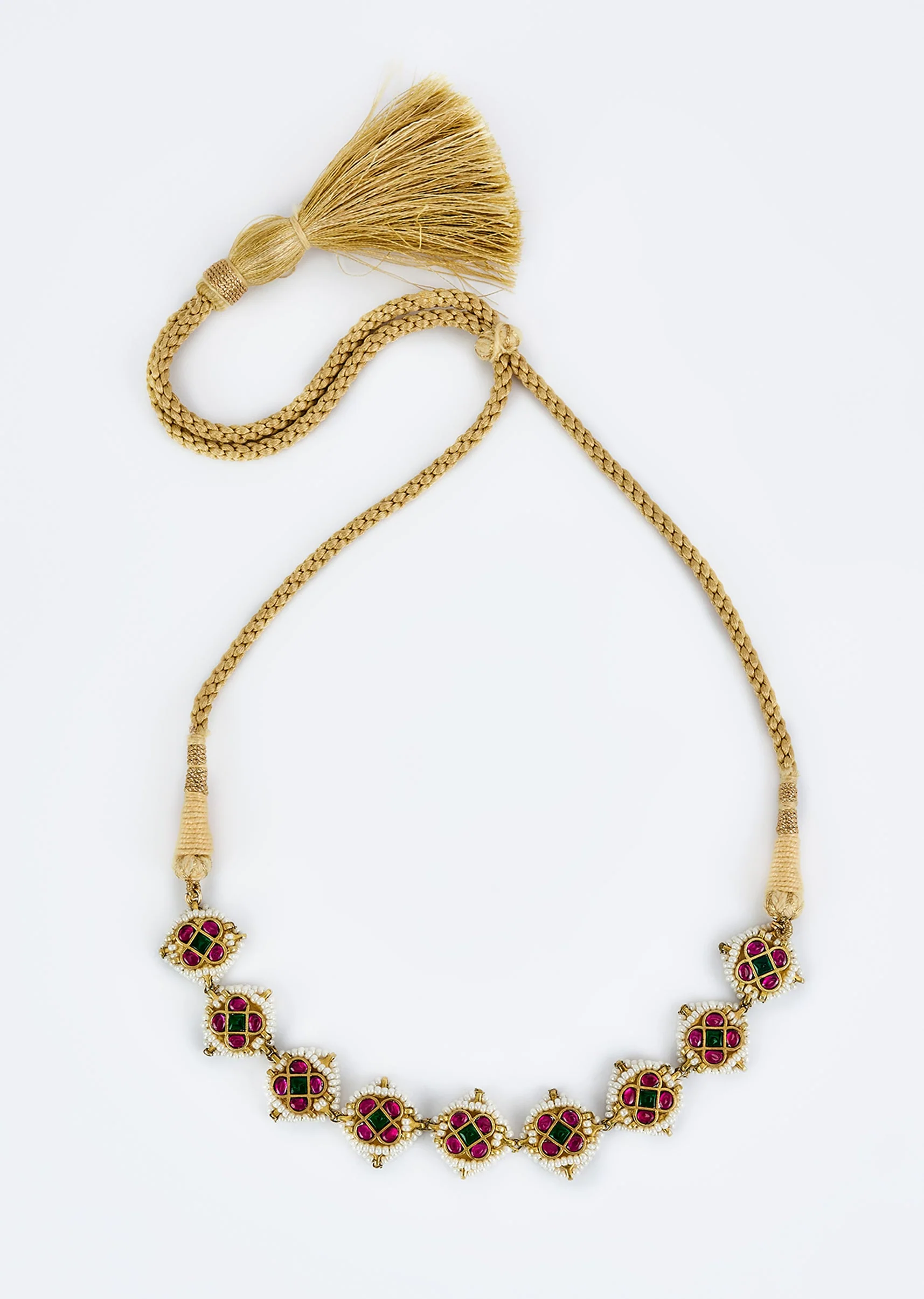 Gold Plated Red And White Kundan Polki Choker Necklace Set With 2 Earrings - Image 3