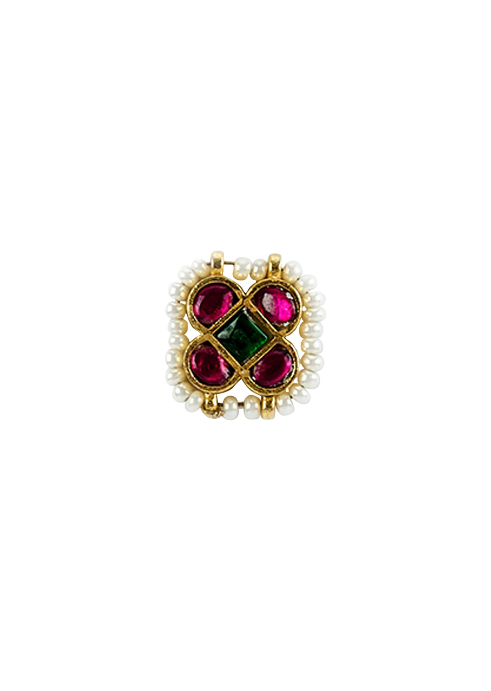 Gold Plated Red And White Kundan Polki Choker Necklace Set With 2 Earrings - Image 5