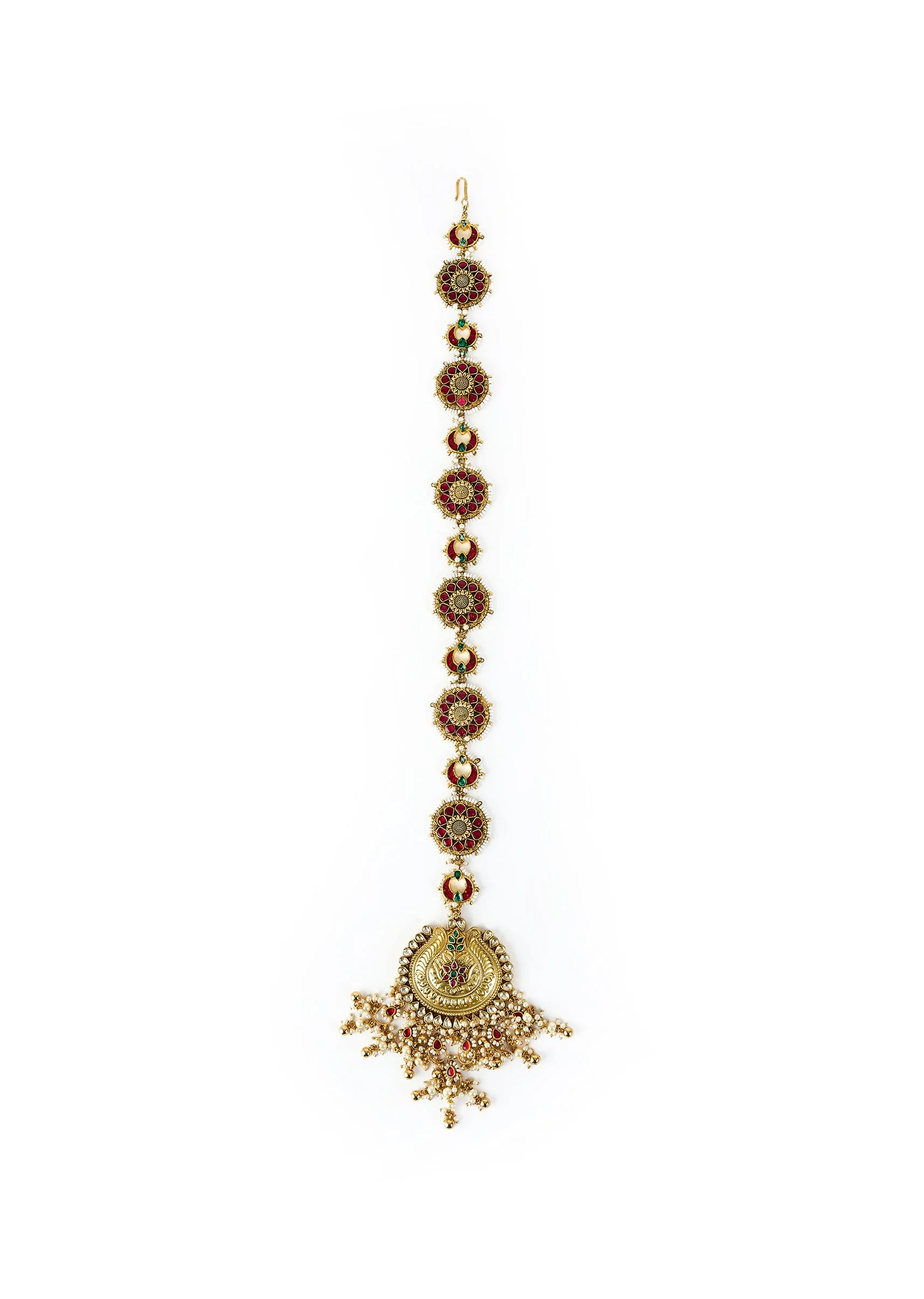 Gold Plated Red Kundan Polki Maathapatti - Image 2