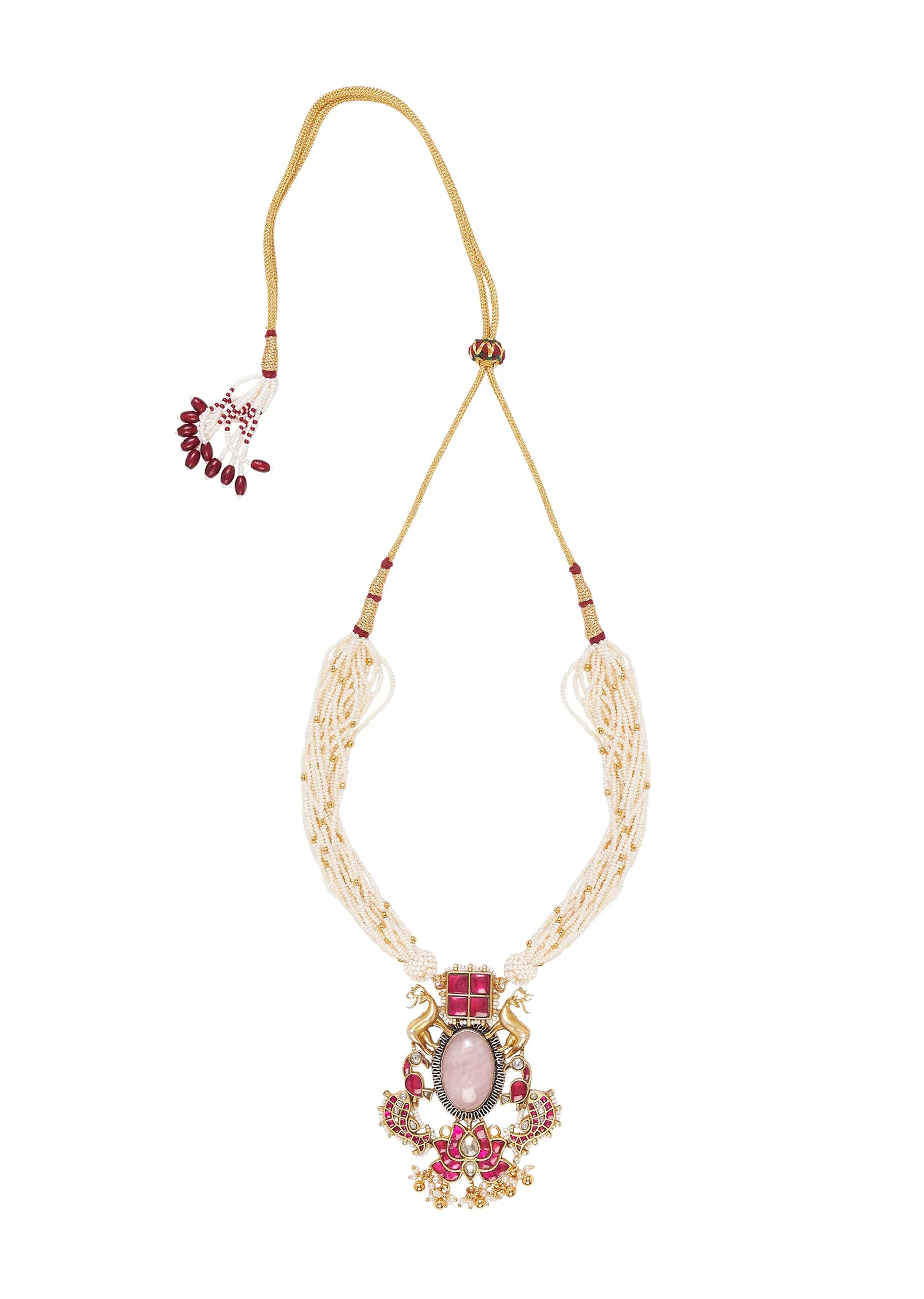 Gold Plated Red Long Necklace Set With Earrings - Image 2