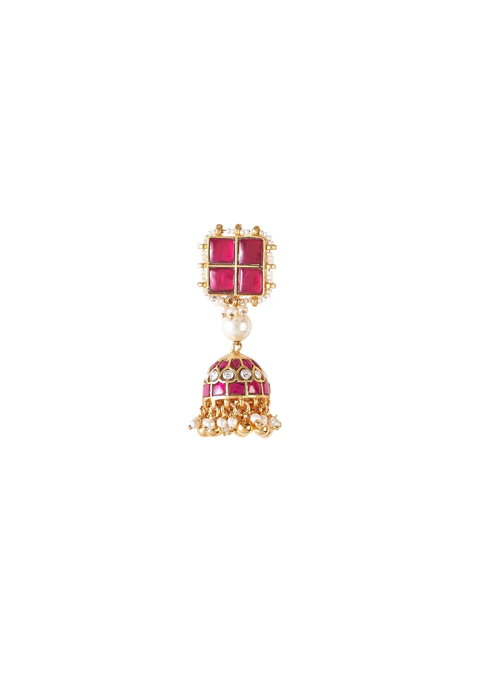 Gold Plated Red Long Necklace Set With Earrings - Image 3