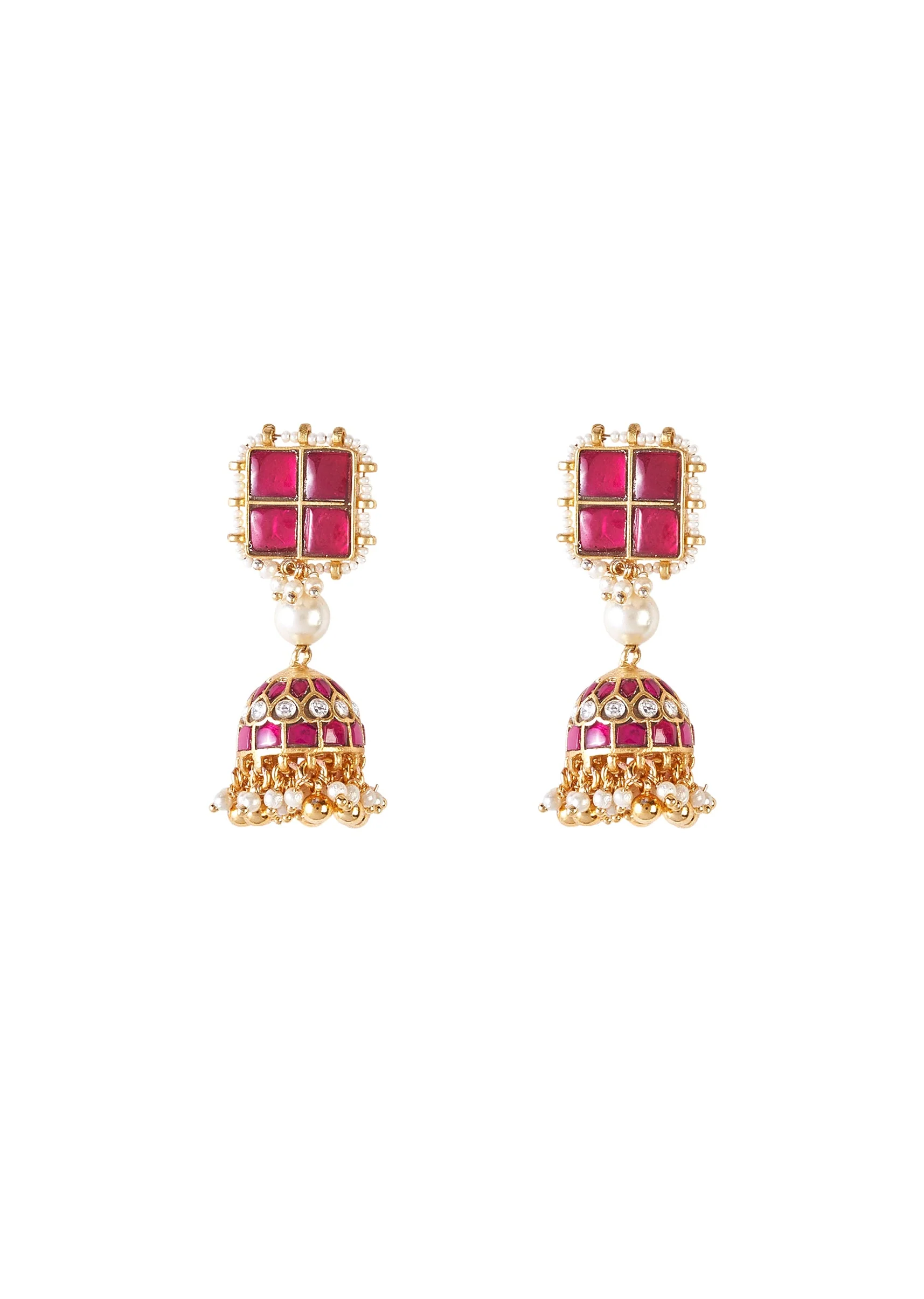 Gold Plated Red Long Necklace Set With Earrings - Image 4