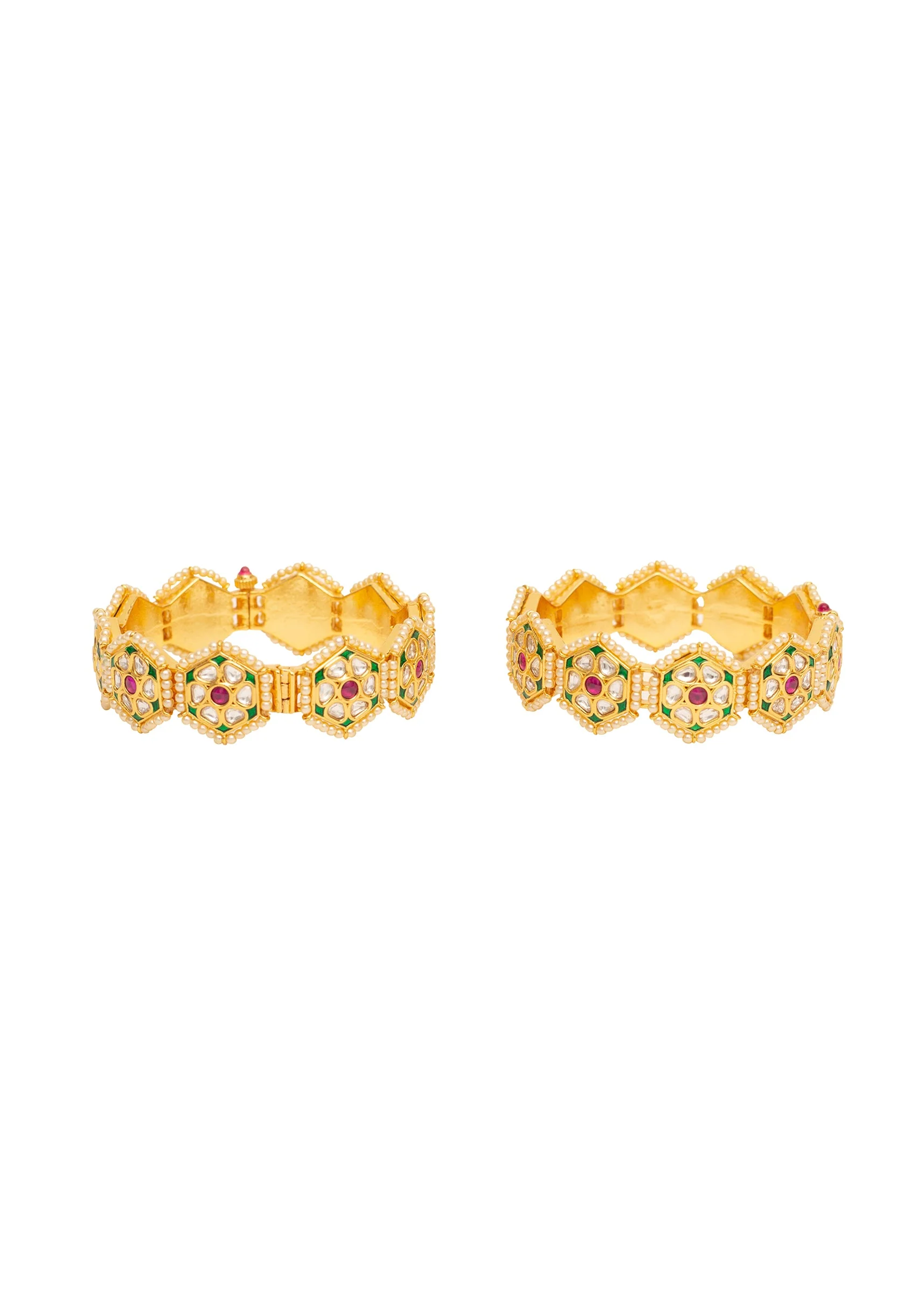 Gold Plated Red synthetic Stone Bangles