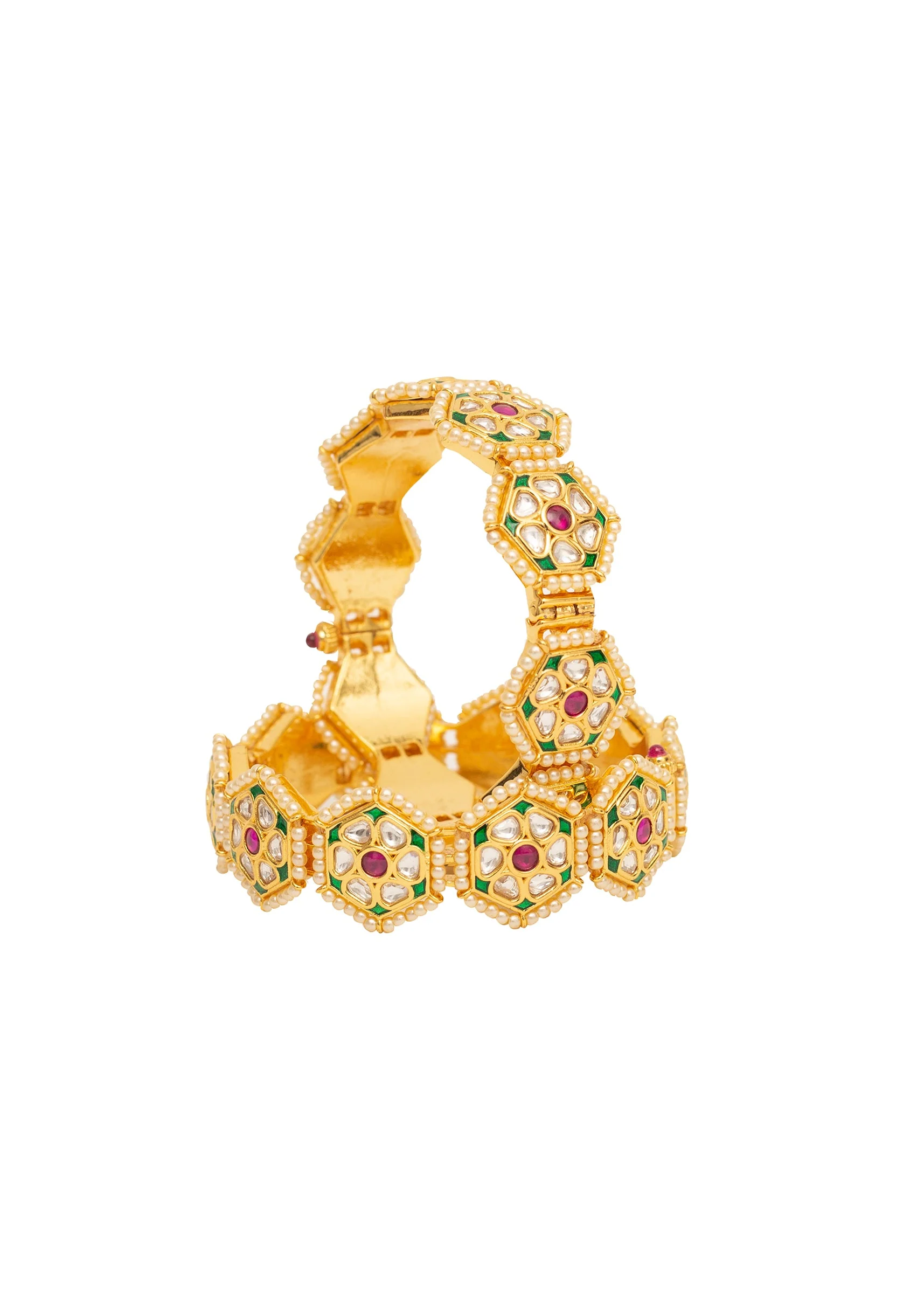 Gold Plated Red synthetic Stone Bangles - Image 2