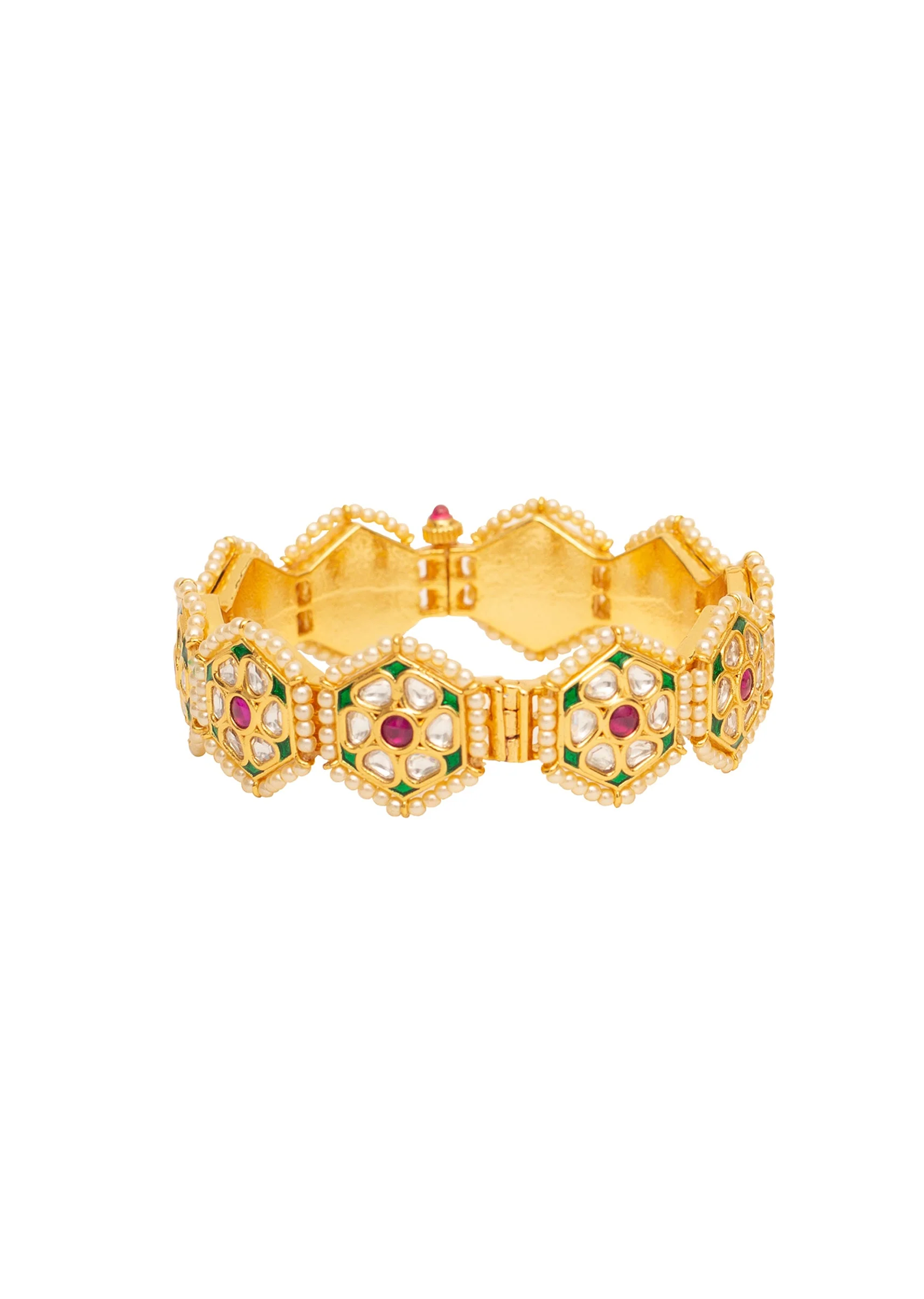 Gold Plated Red synthetic Stone Bangles - Image 4