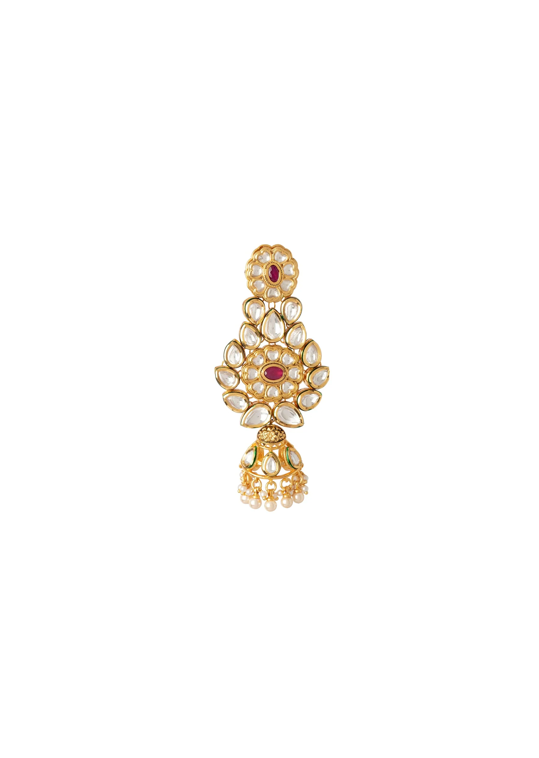 Gold Plated Red Synthetic Stone Necklace Set With Earrings - Image 5