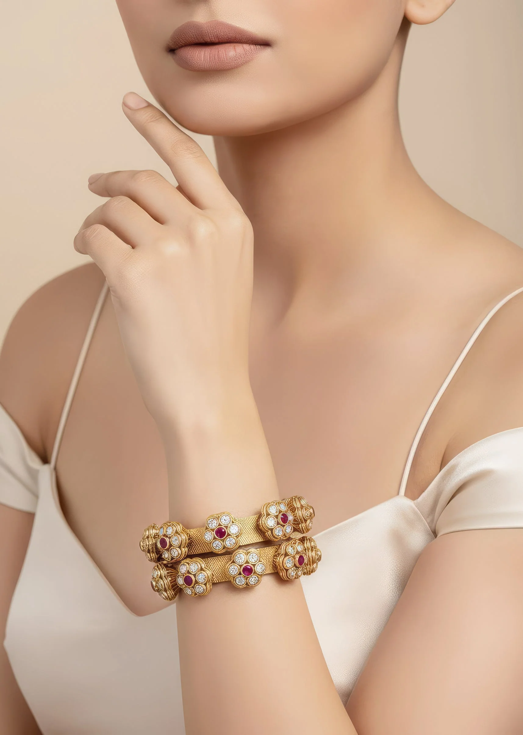 Gold Plated Red Temple Bangles