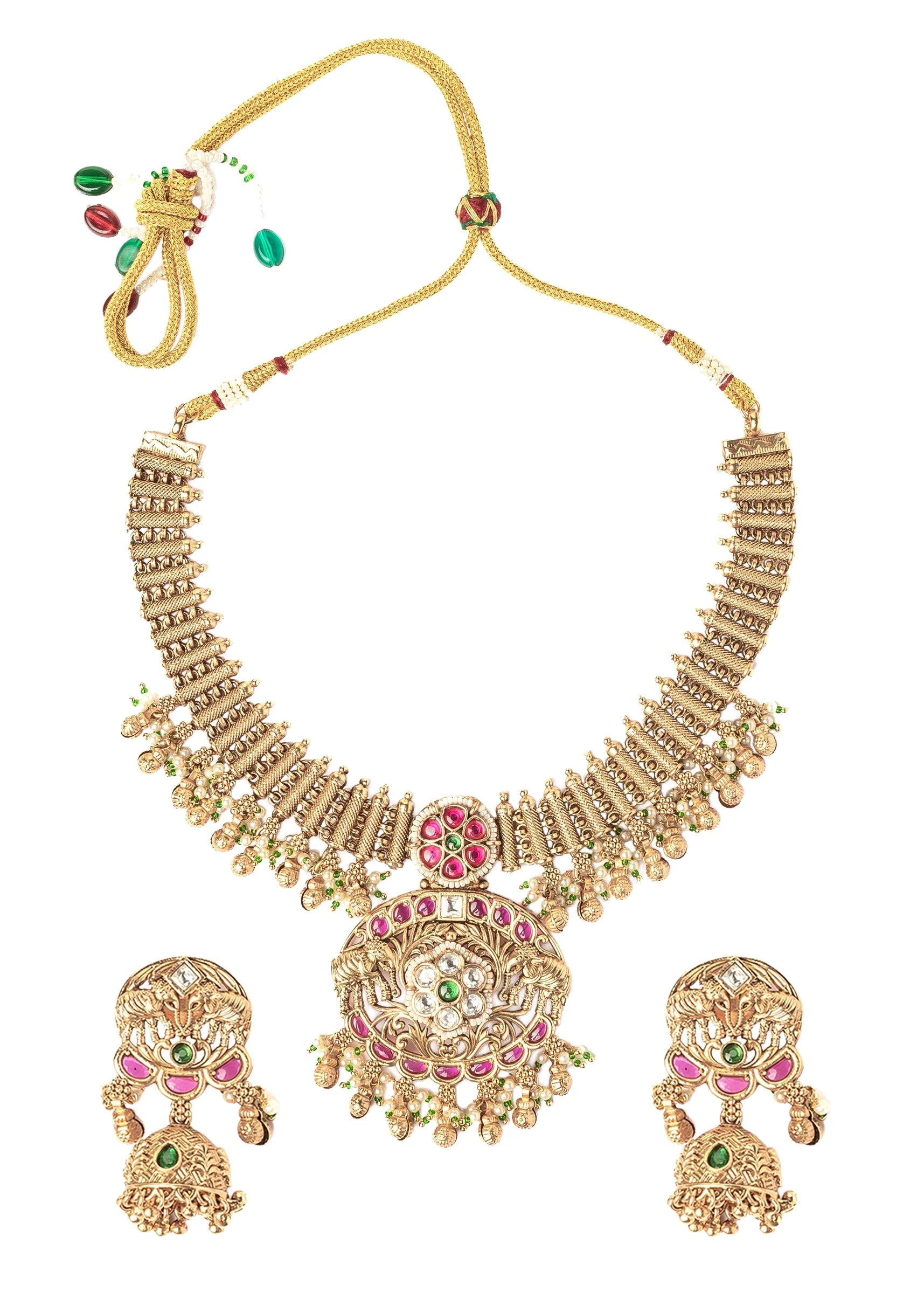Gold Plated Short Necklace Set With Earrings