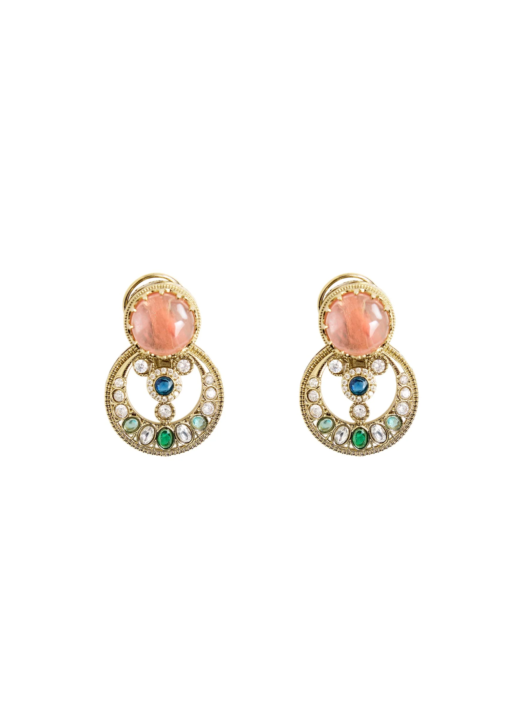 Gold Plated Statement Earrings With Multicolor Stones - Image 2