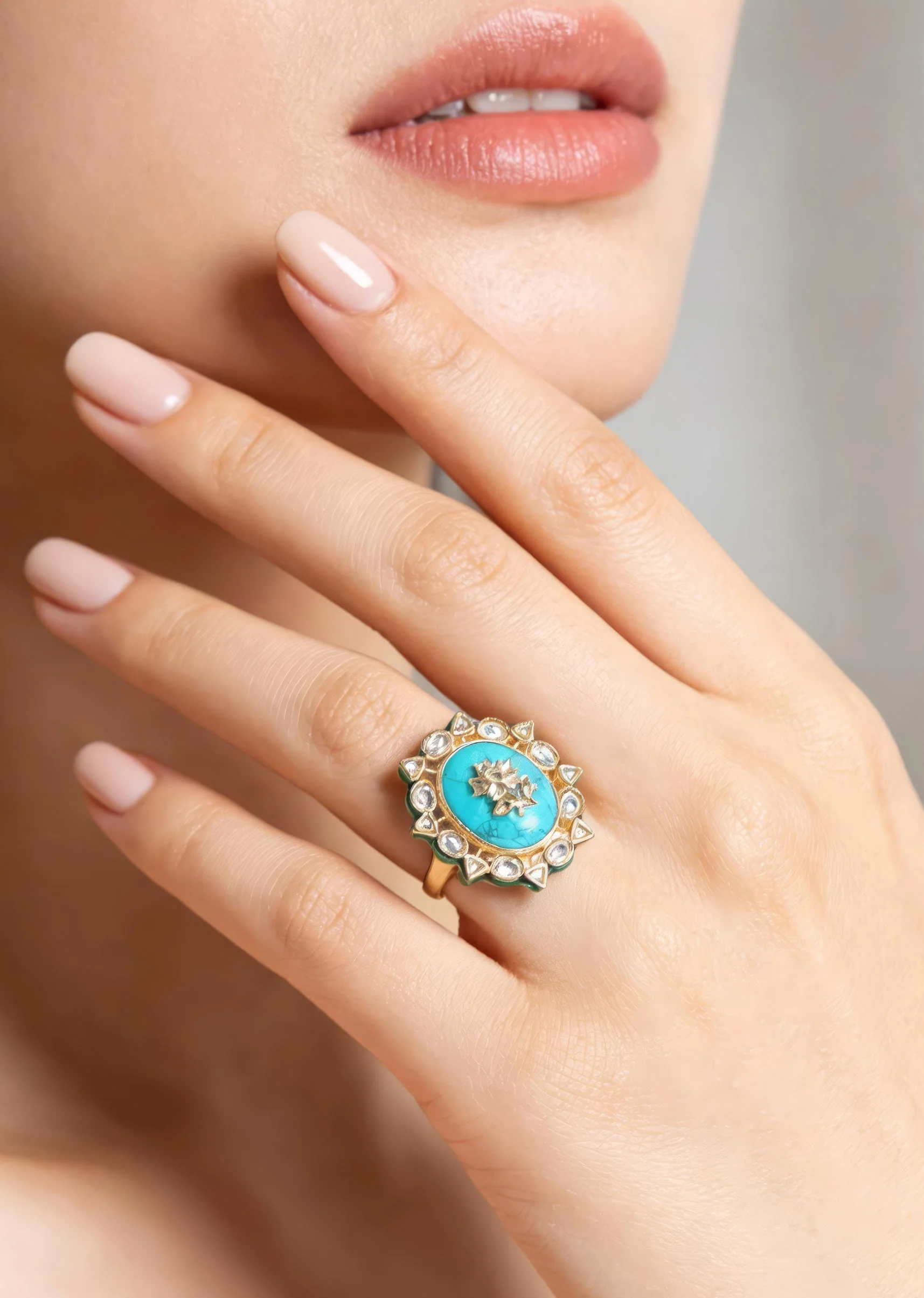 Gold Plated Turquoise Stone Statement Ring