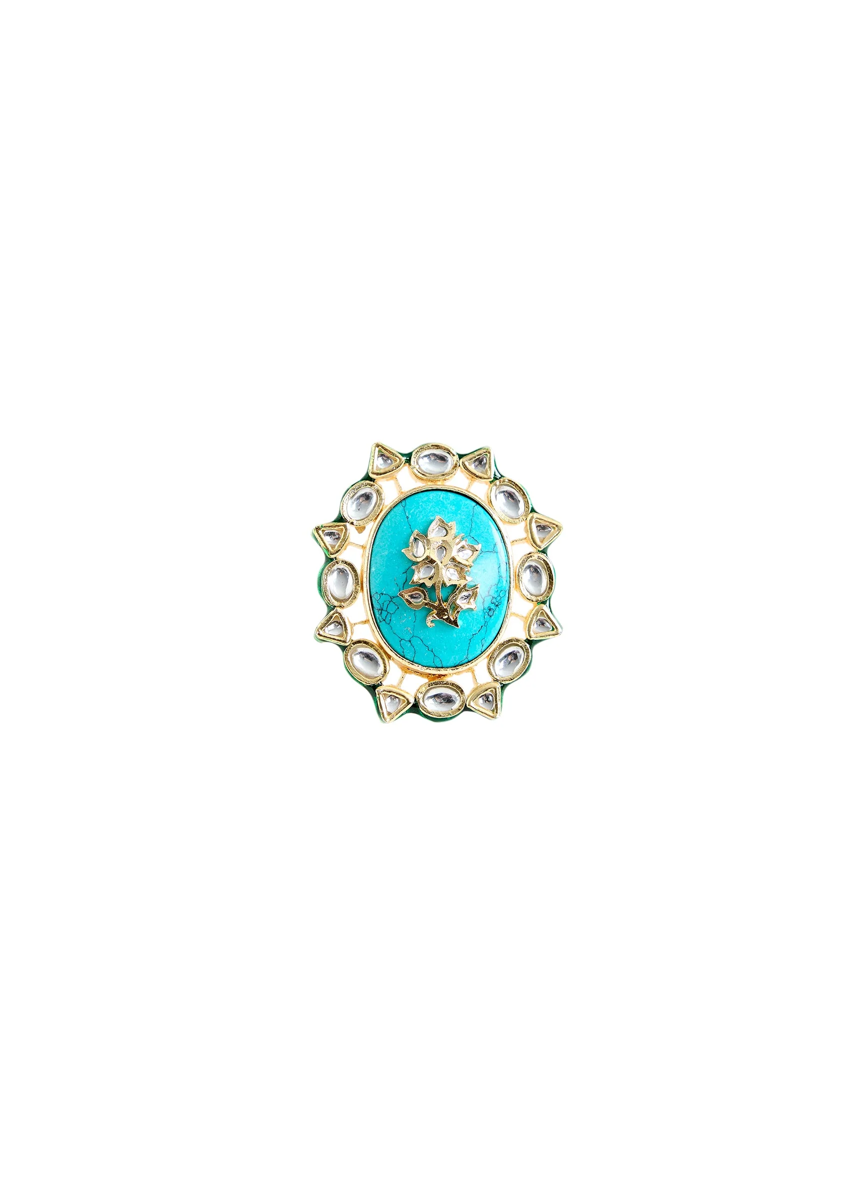 Gold Plated Turquoise Stone Statement Ring - Image 2