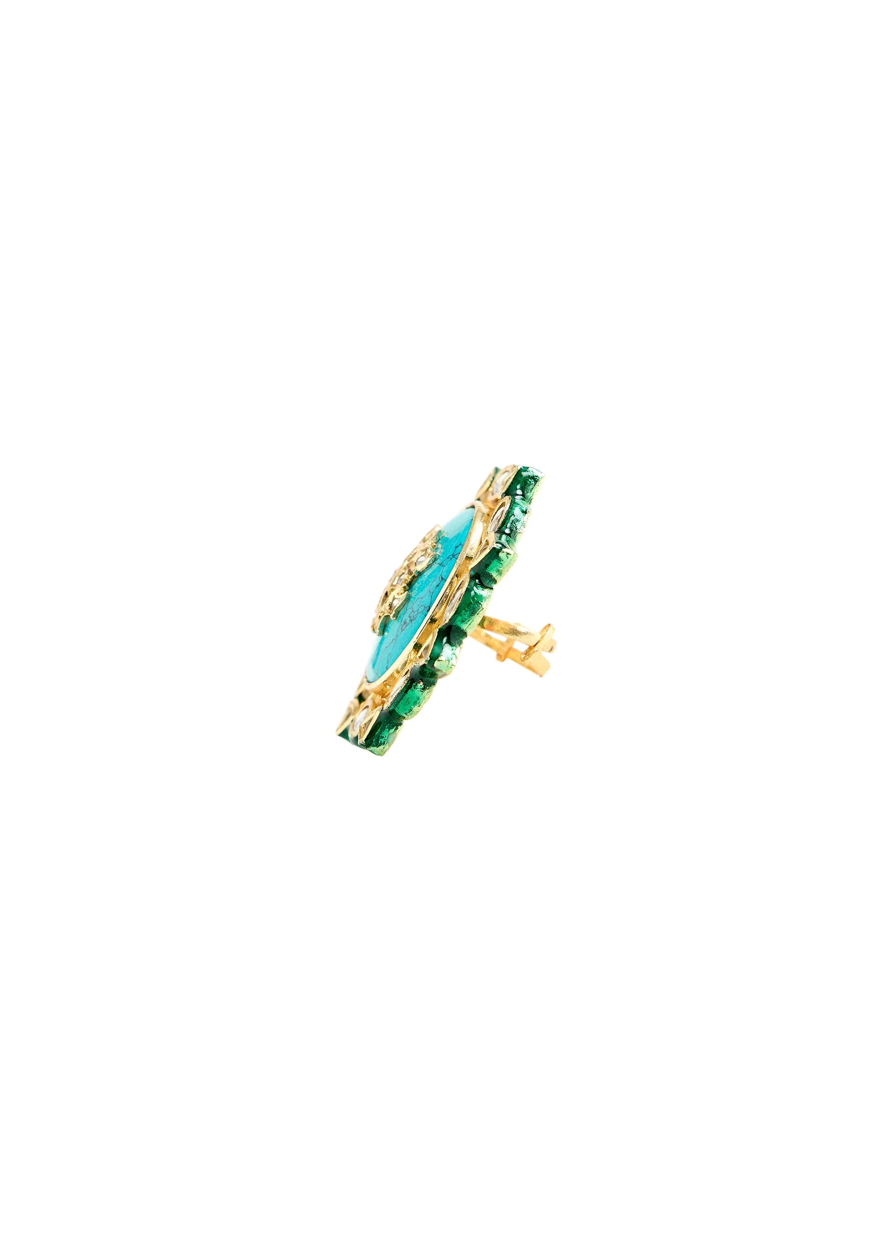 Gold Plated Turquoise Stone Statement Ring - Image 3