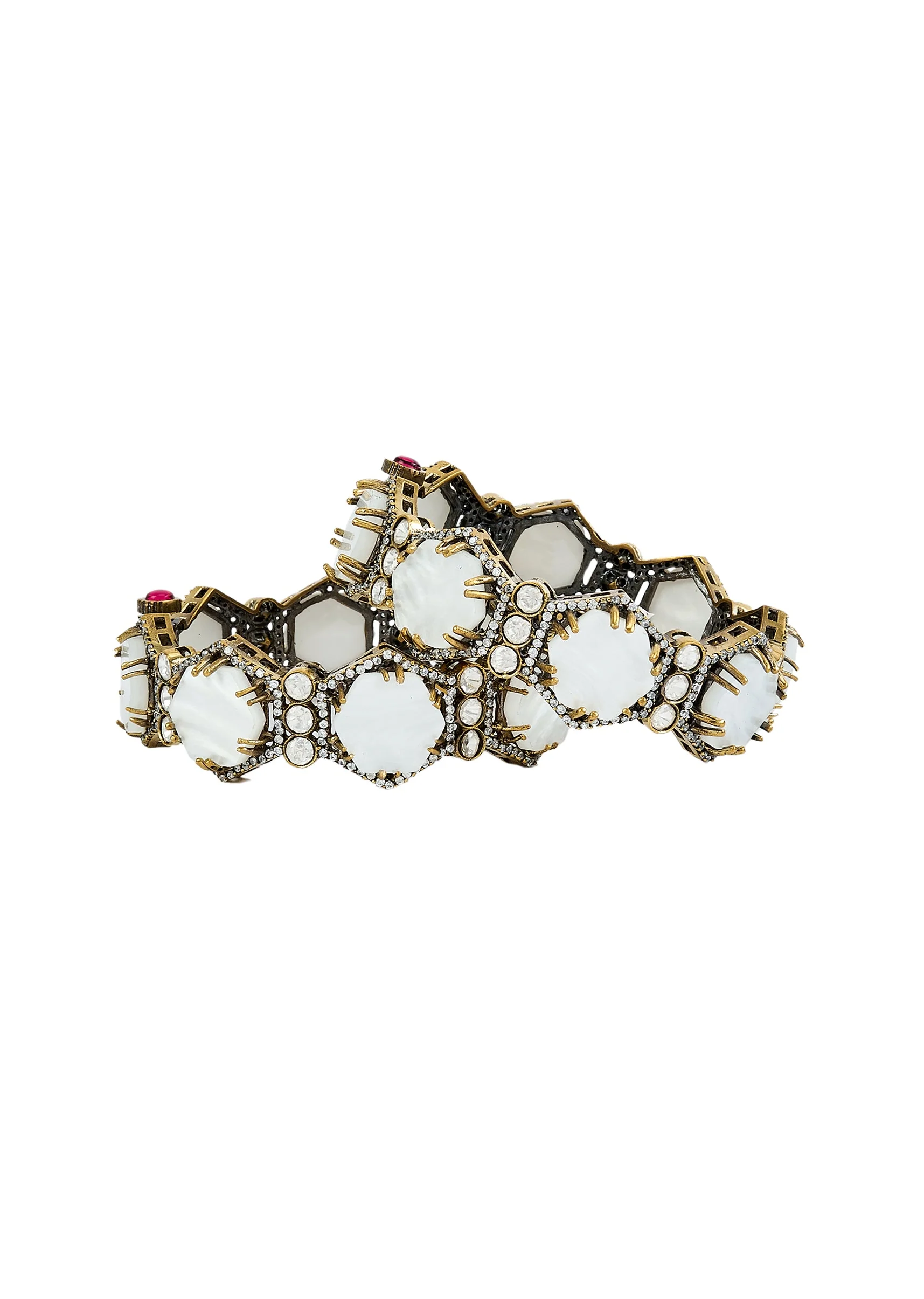 Gold Plated White Kundan Polki Bangles - Image 2