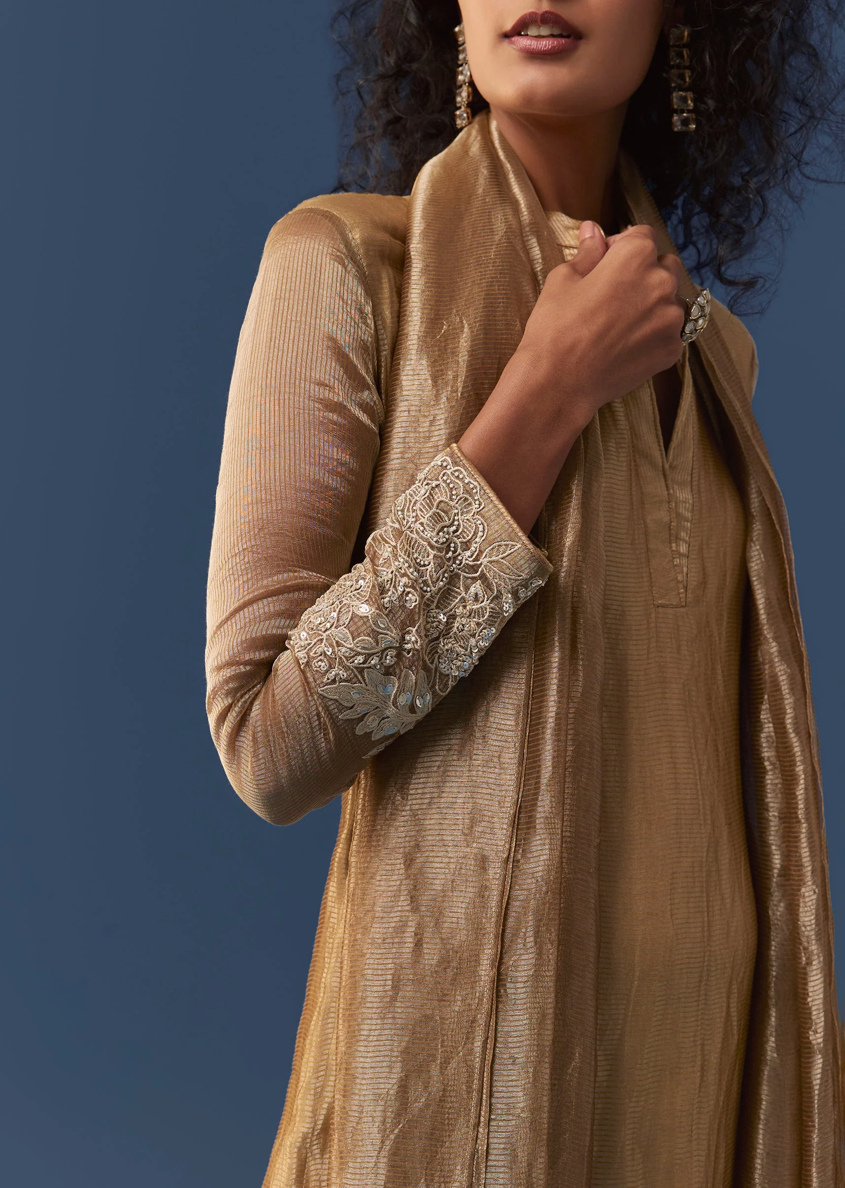 Gold Resham Work Kurta Set - Image 2