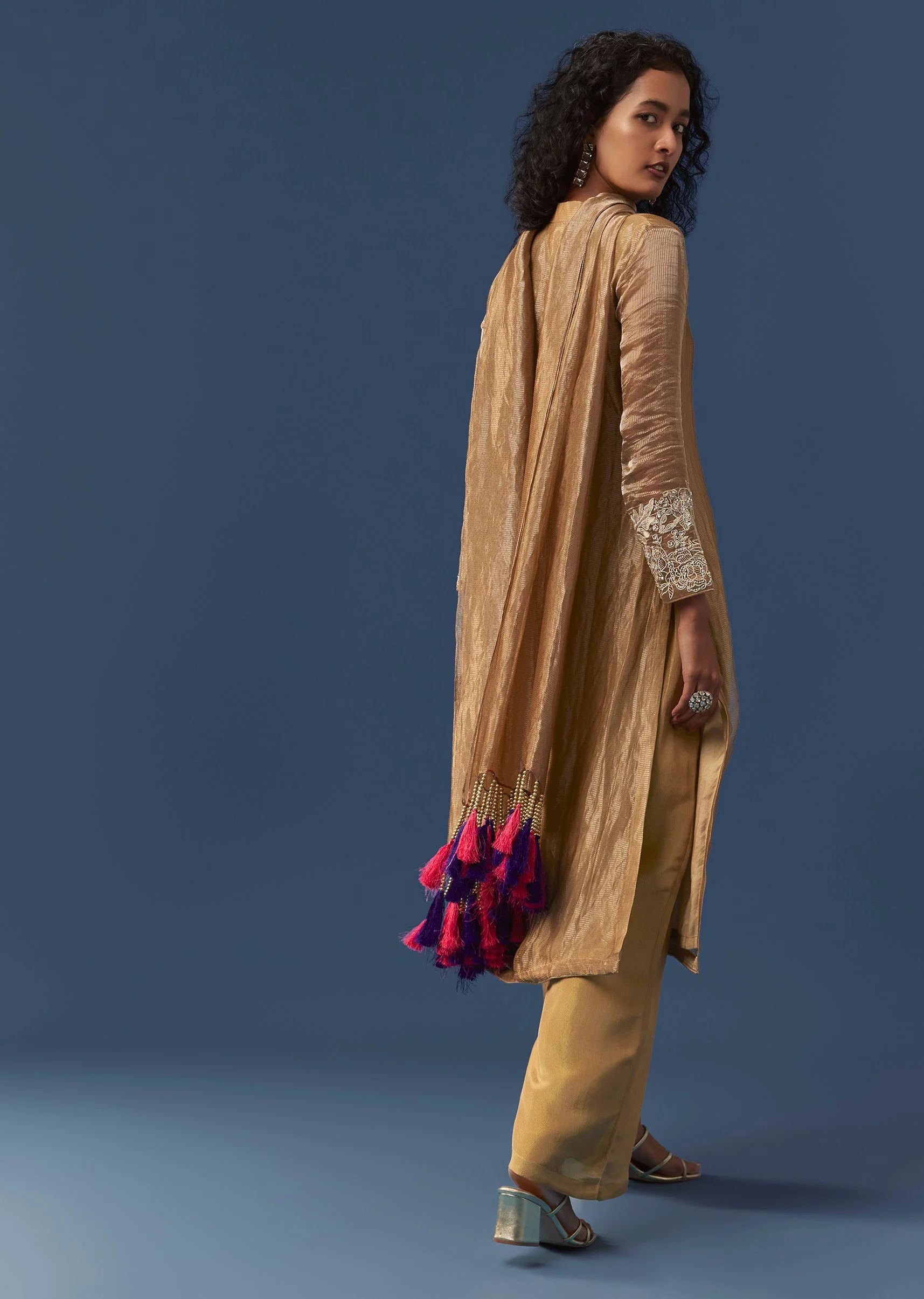 Gold Resham Work Kurta Set - Image 5