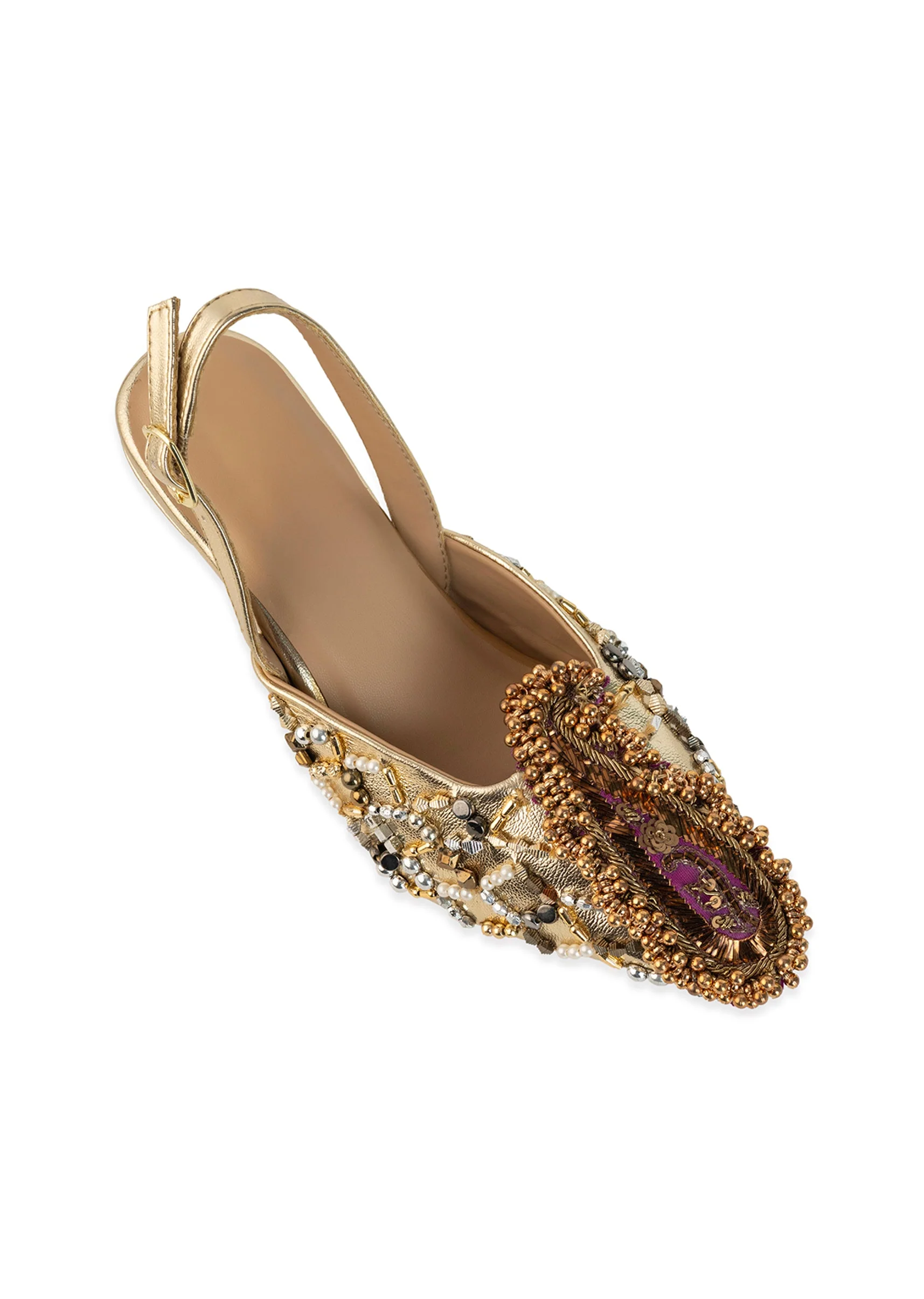 Gold Sequin Embellished Pointed Toe Heels - Image 5