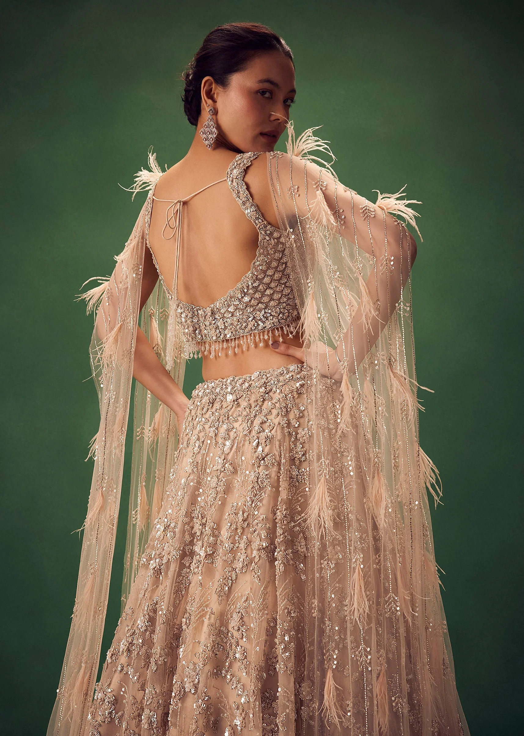 Gold Sequin Work Lehenga Set - Image 3