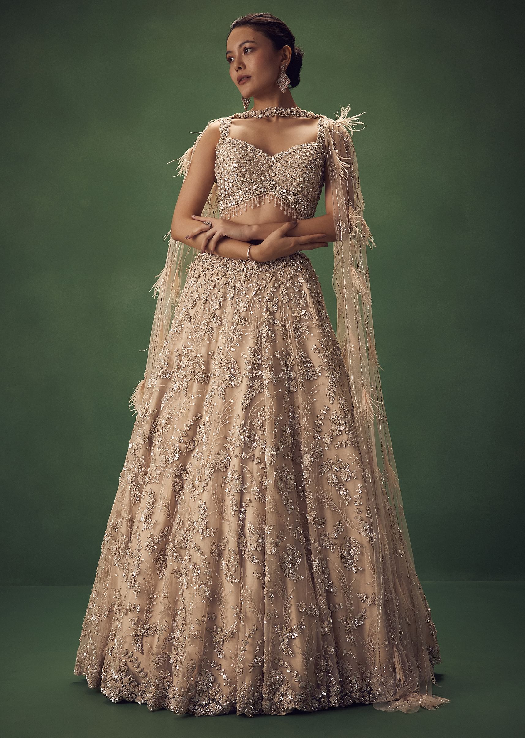 Gold Sequin Work Lehenga Set - Image 4