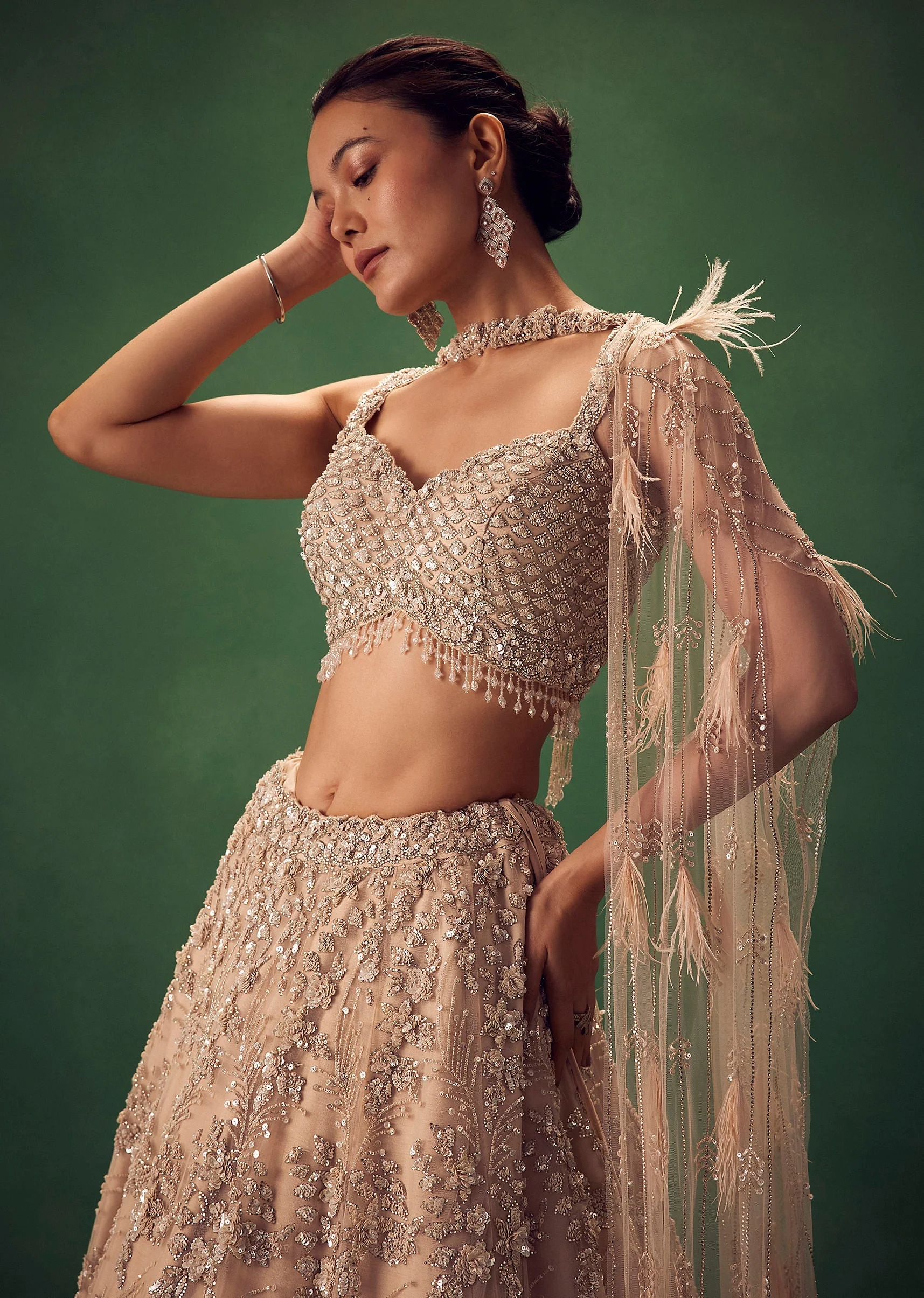 Gold Sequin Work Lehenga Set - Image 5