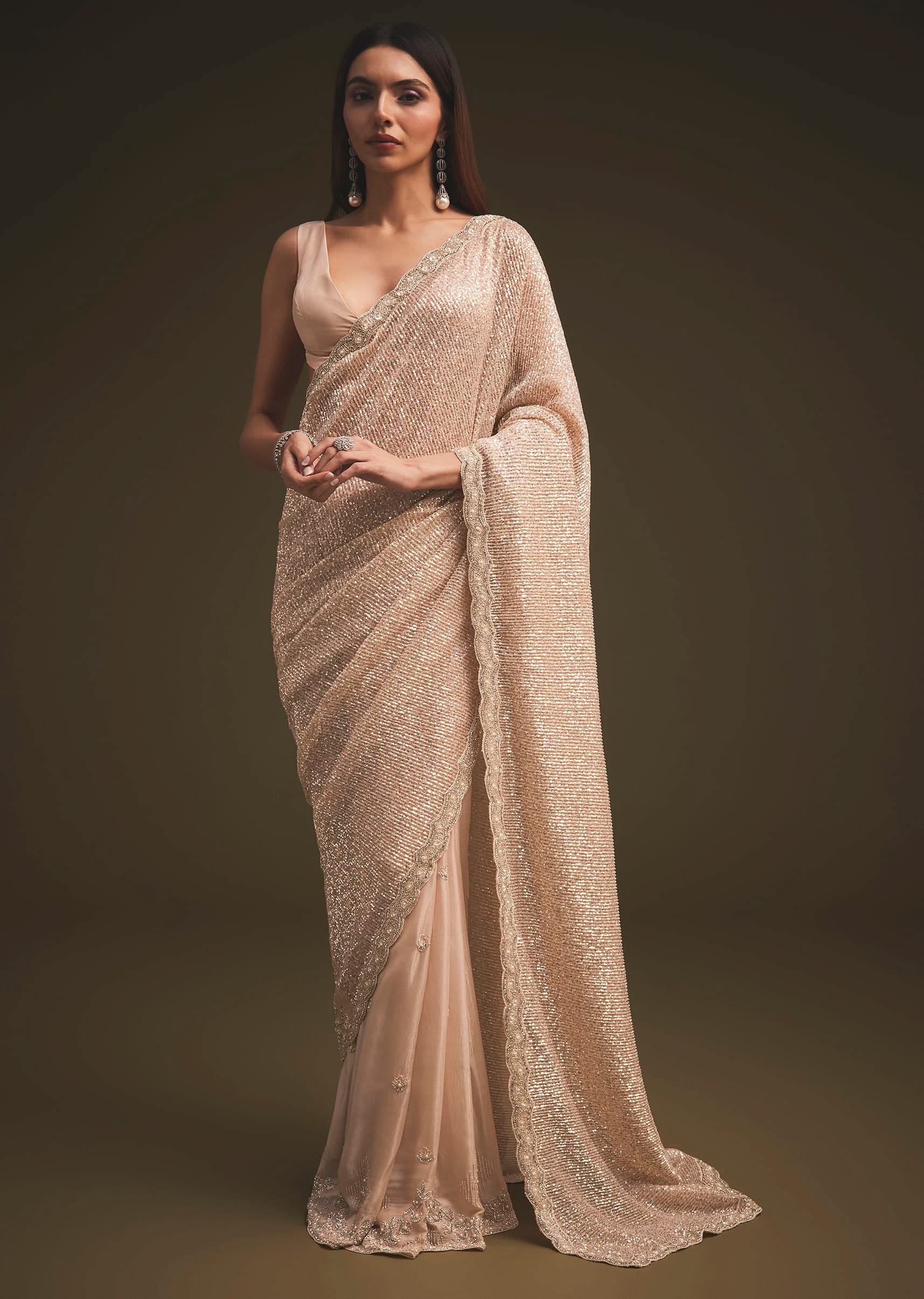 Gold Sequins Saree With An Embellished Border - Image 3