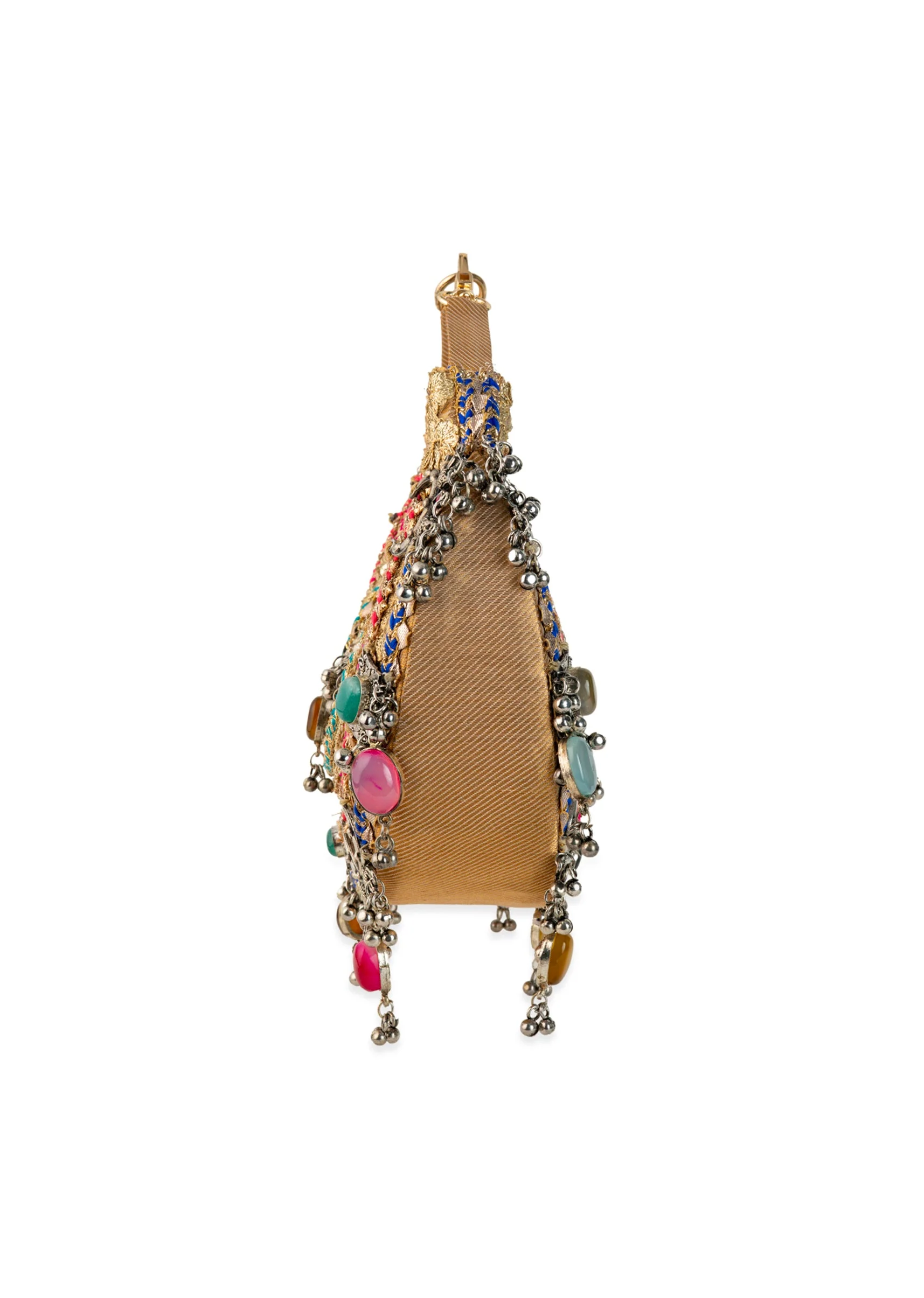 Gold Silk Embroidered Bag with Bead Tassels - Image 4