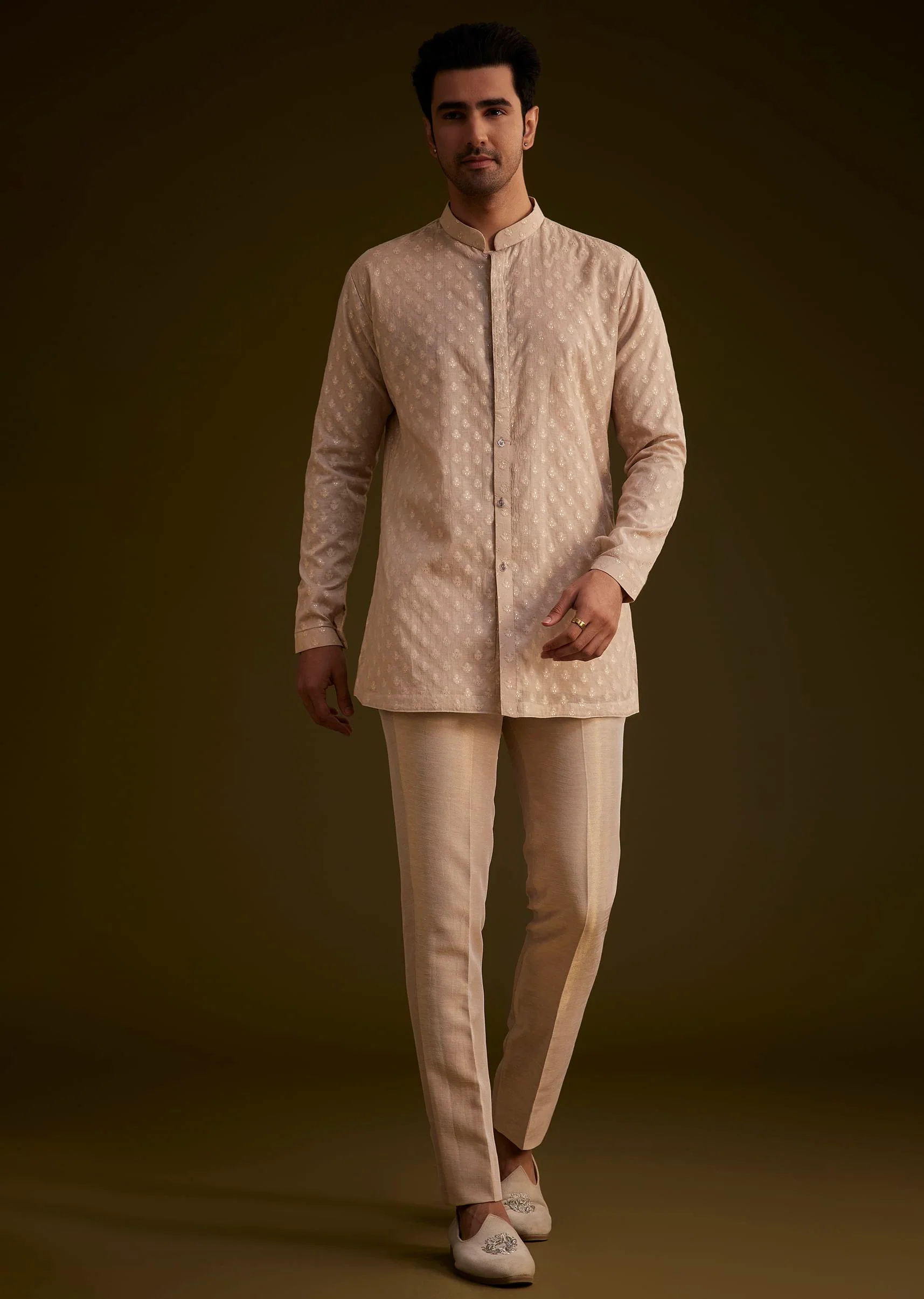 Gold Silk Indowestern Suit With Floral Zardosi Embroidery - Image 6