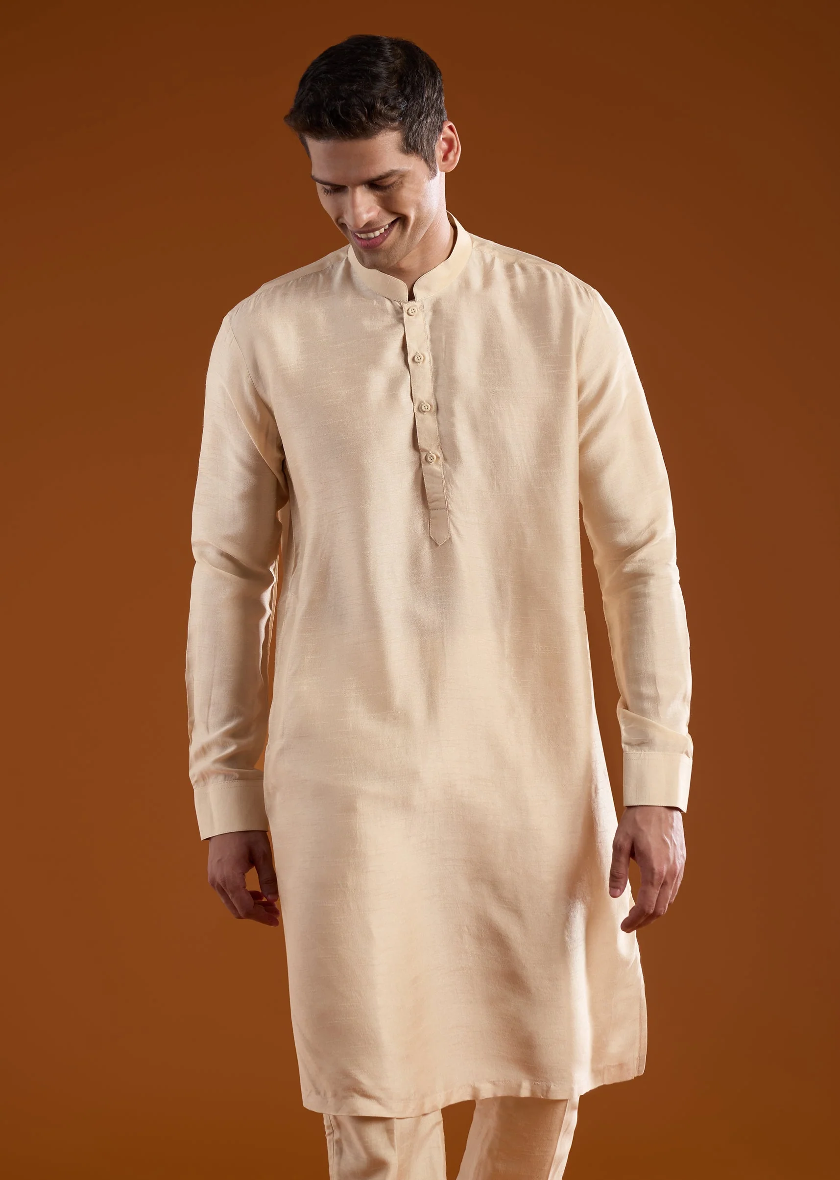 Gold Silk Jacket Kurta Set with Resham Work - Image 5