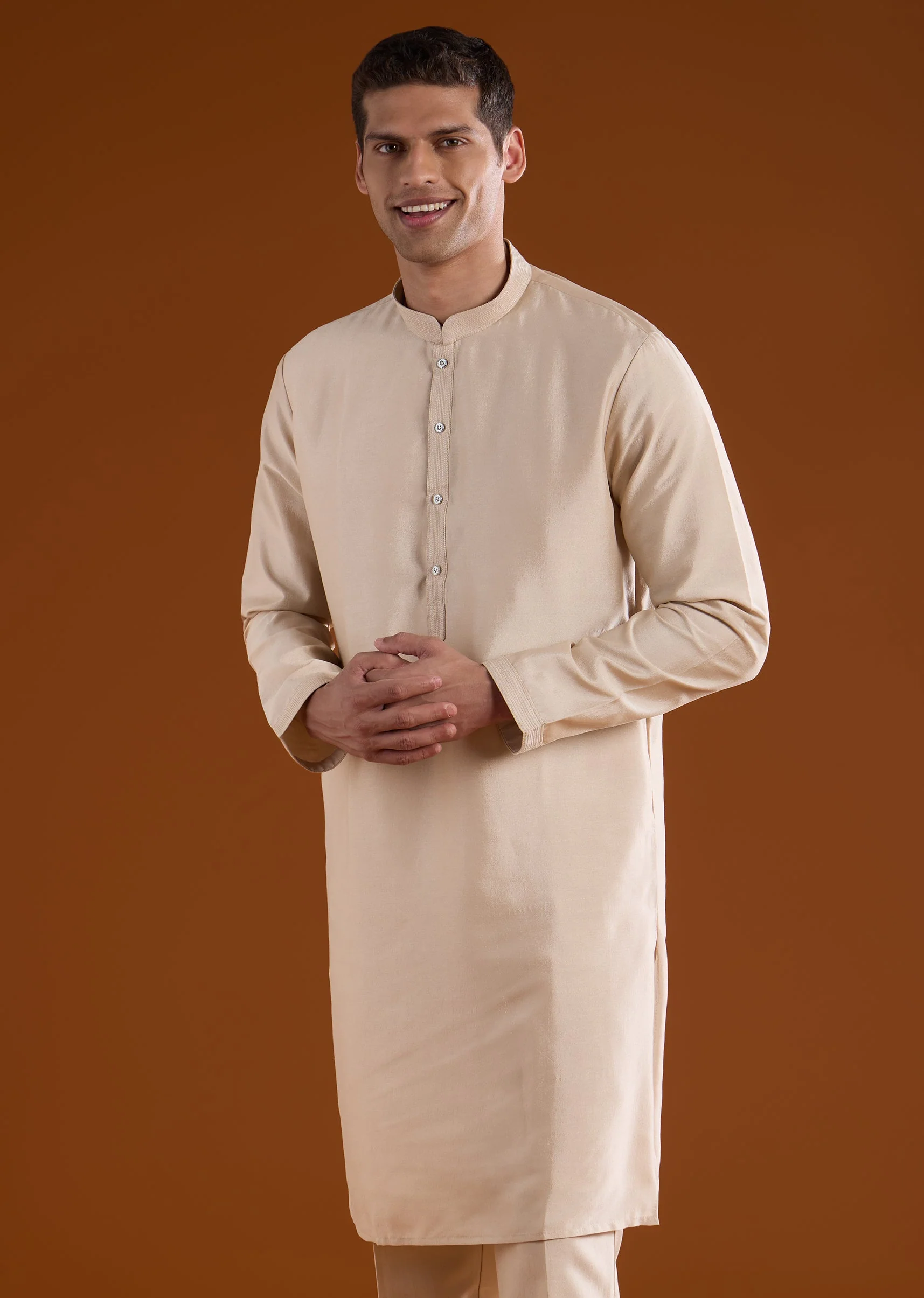 Gold Silk Mens Kurta Jacket Set With Thread Metal And Bead Work - Image 6