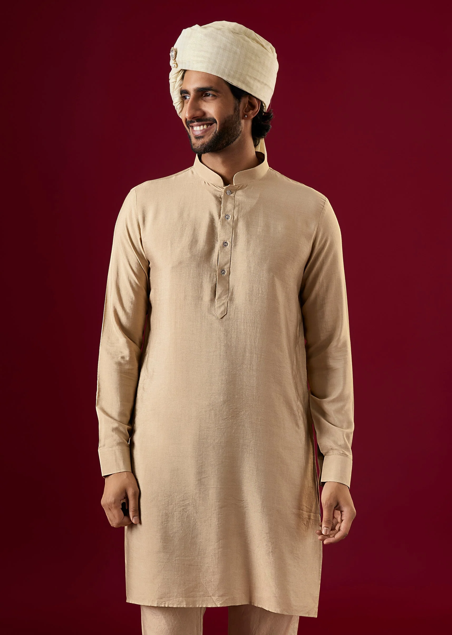Gold Silk Sherwani Set With Mirror Dori Work - Image 7