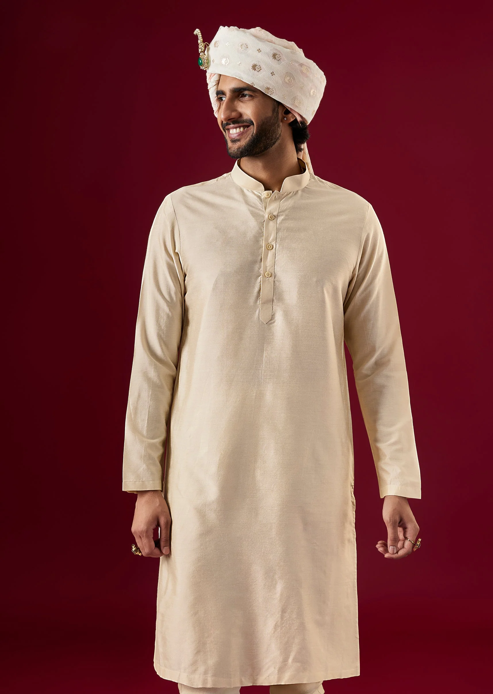 Gold Silk Sherwani Set With Zari And Zardosi Work - Image 7
