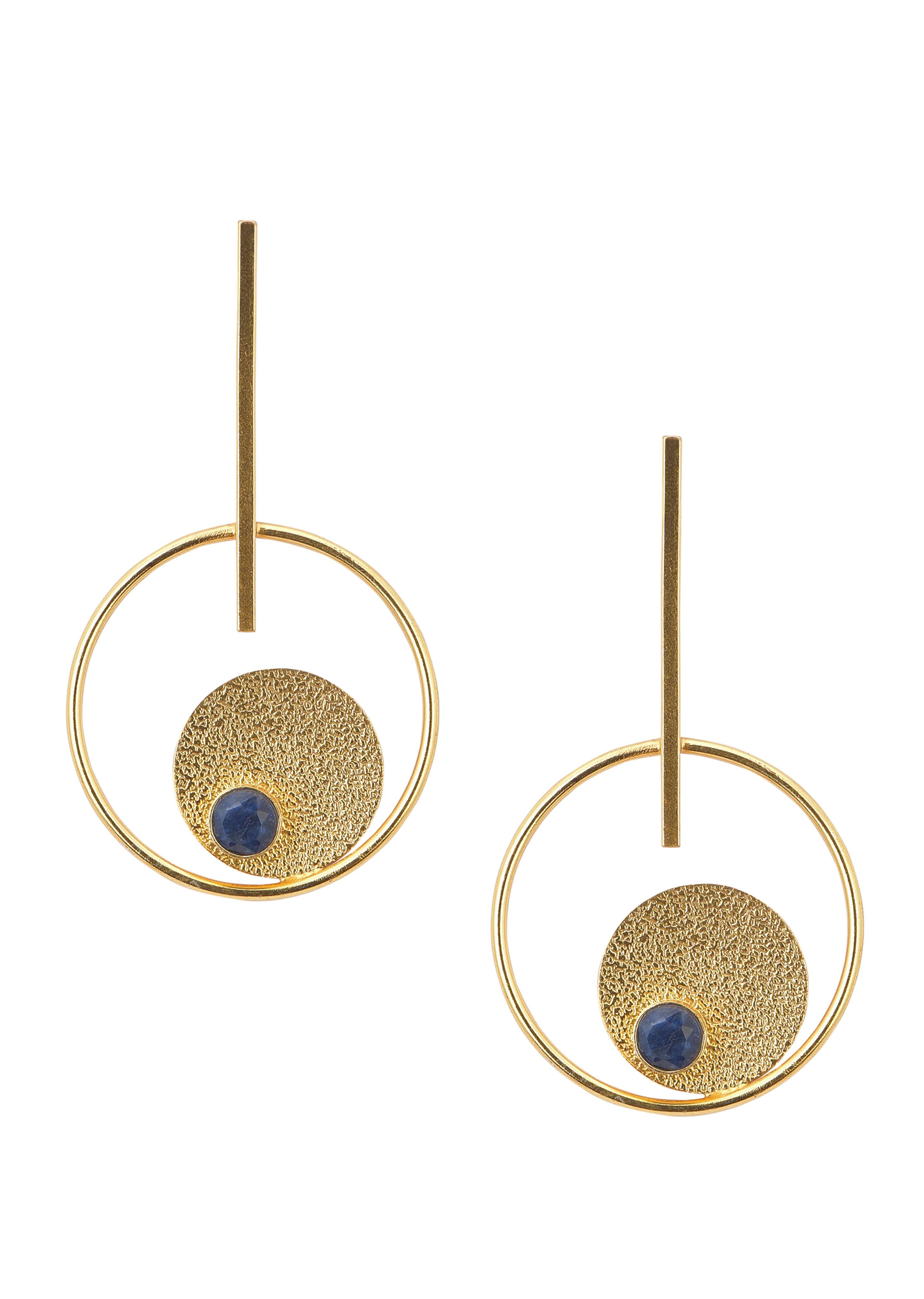 Gold Symetrical Danglers With Blue Enamel Detail - Image 4