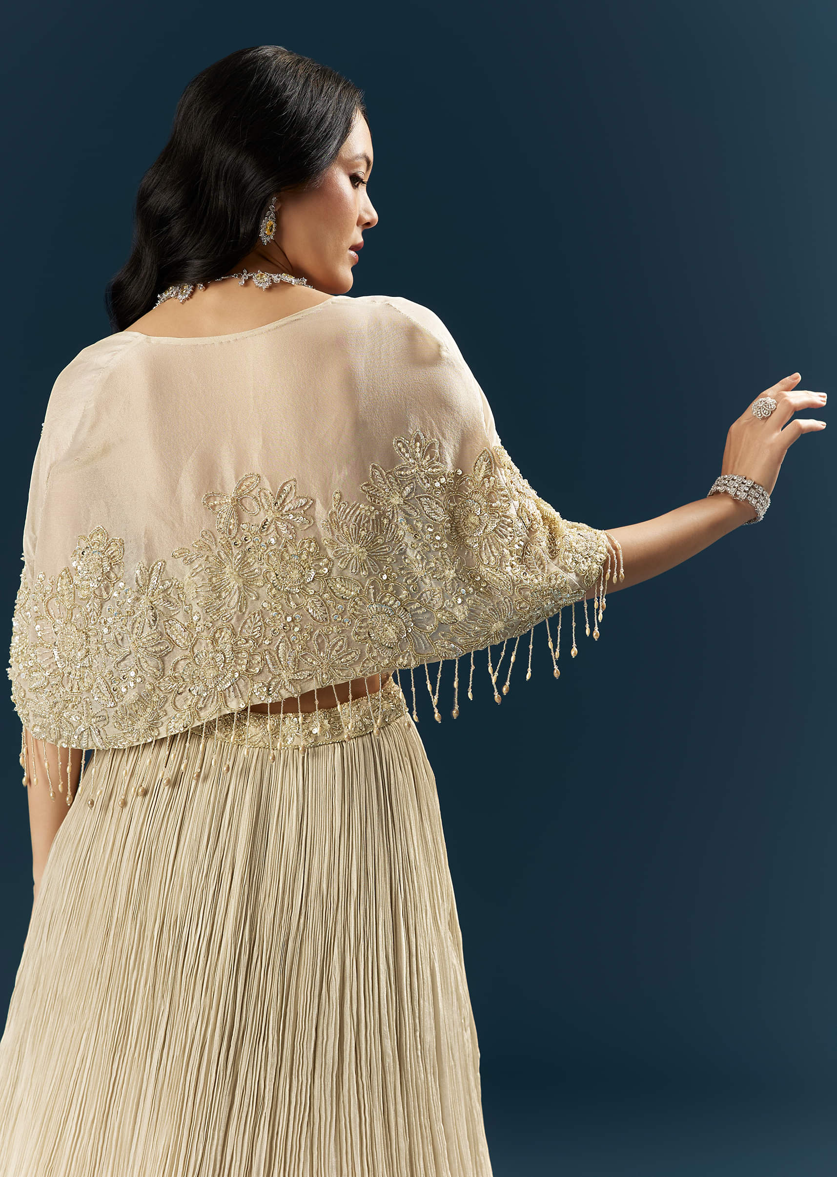 Gold Tissue Bridesmaid Lehenga With Cutdana And Beads Embroidery - Image 6
