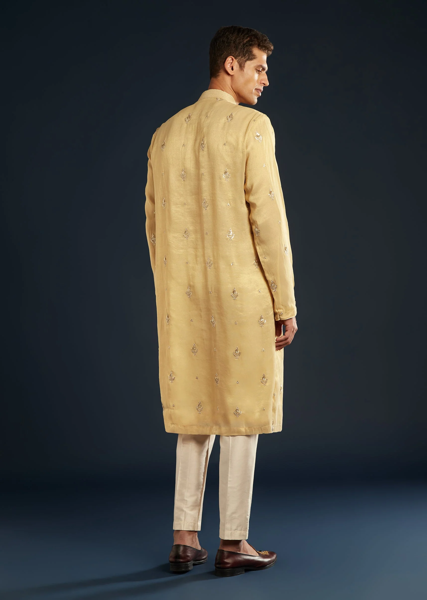 Gold Tissue Kurta Set With Sequin Embroidery - Image 5