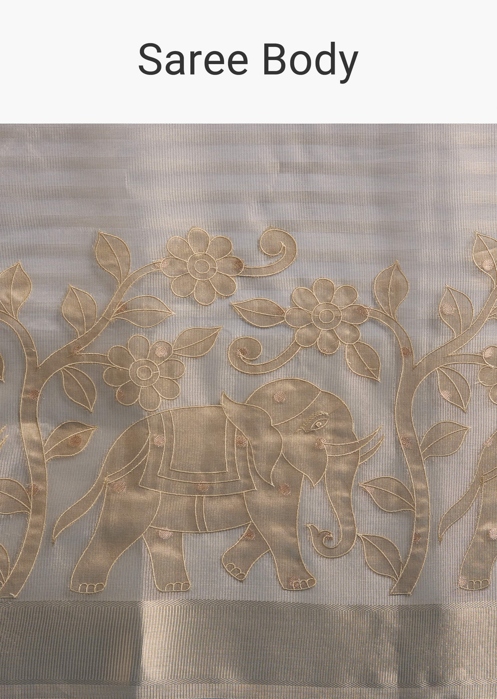 Gold Tissue Organza Saree With Zari And Resham Embroidery - Image 9