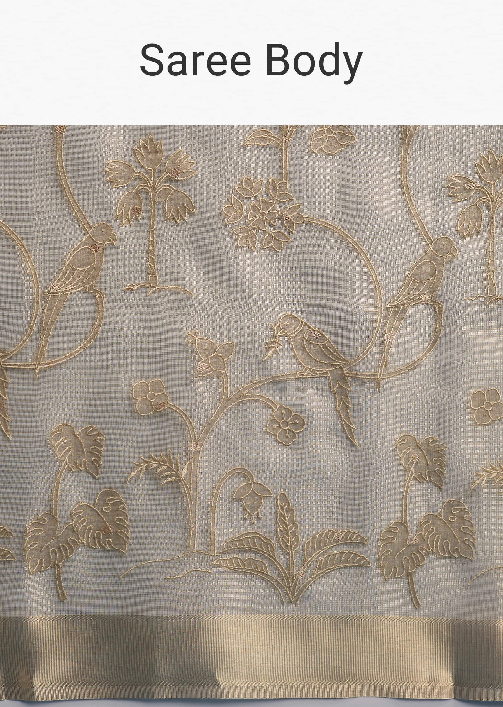 Gold Tissue Organza Saree With Zari And Resham Work - Image 9