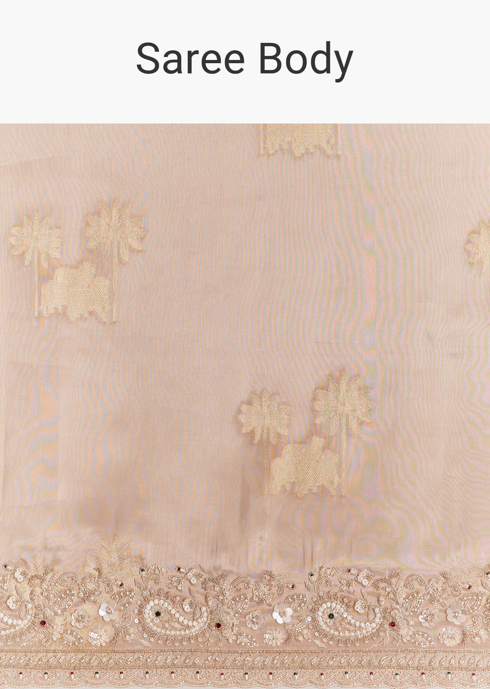 Gold Tissue Saree With Heavy Embroidered Border And Blouse - Image 9