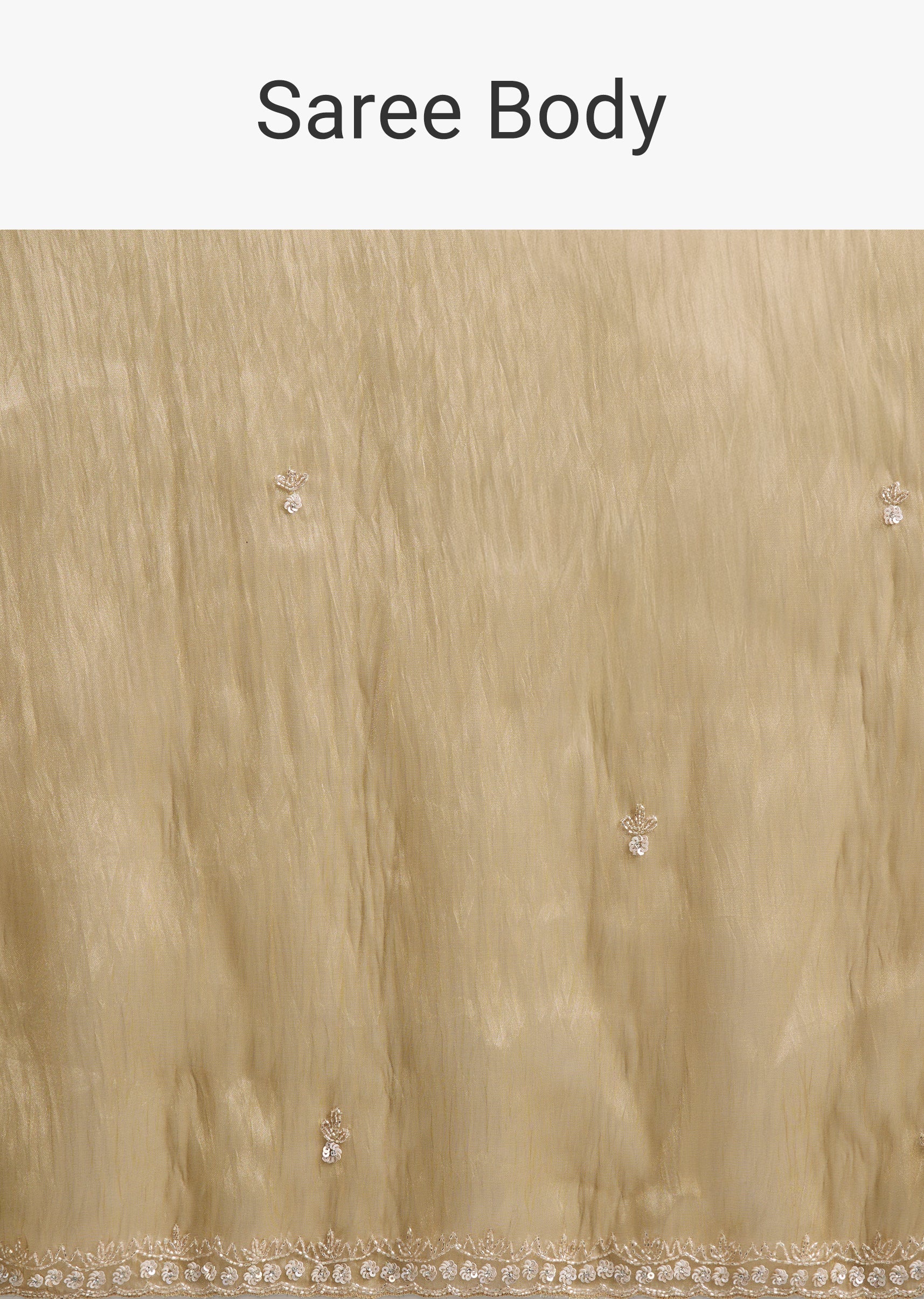 Gold Tissue Silk Saree With Minimal Butti Work And Heavy Pallu End Border - Image 9
