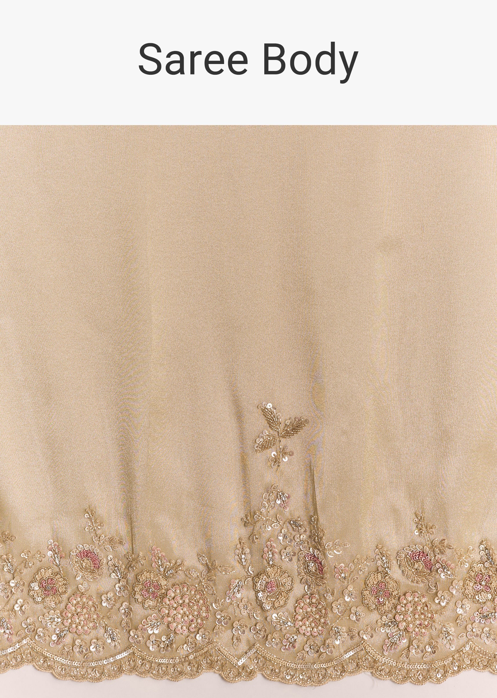 Gold Tissue Silk Saree With Scallop Border And Rich Embroidered Unstitched Blouse - Image 9