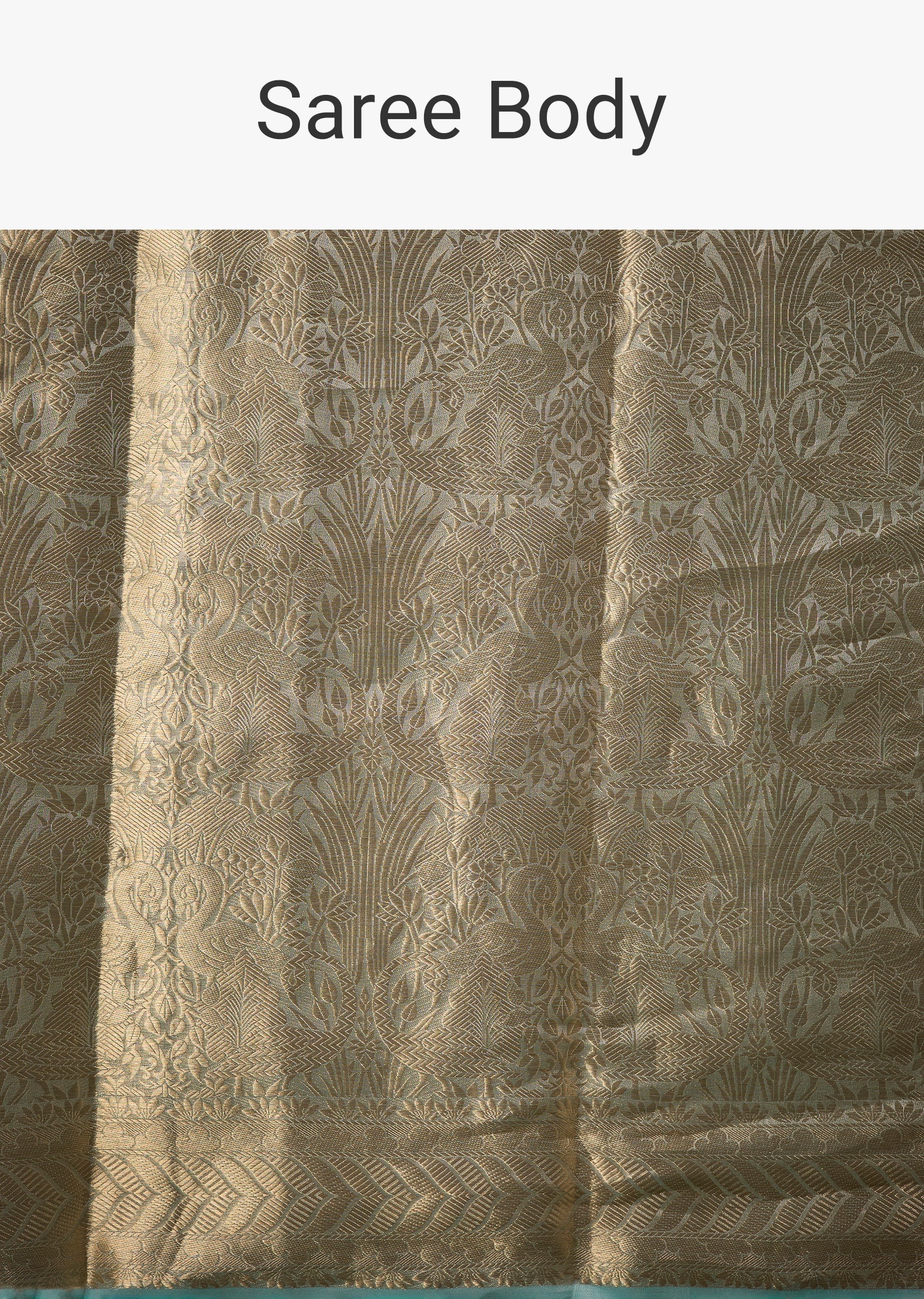 Gold Tissue Silk Woven and Embroidered Saree with Unstitched Blouse - Image 9
