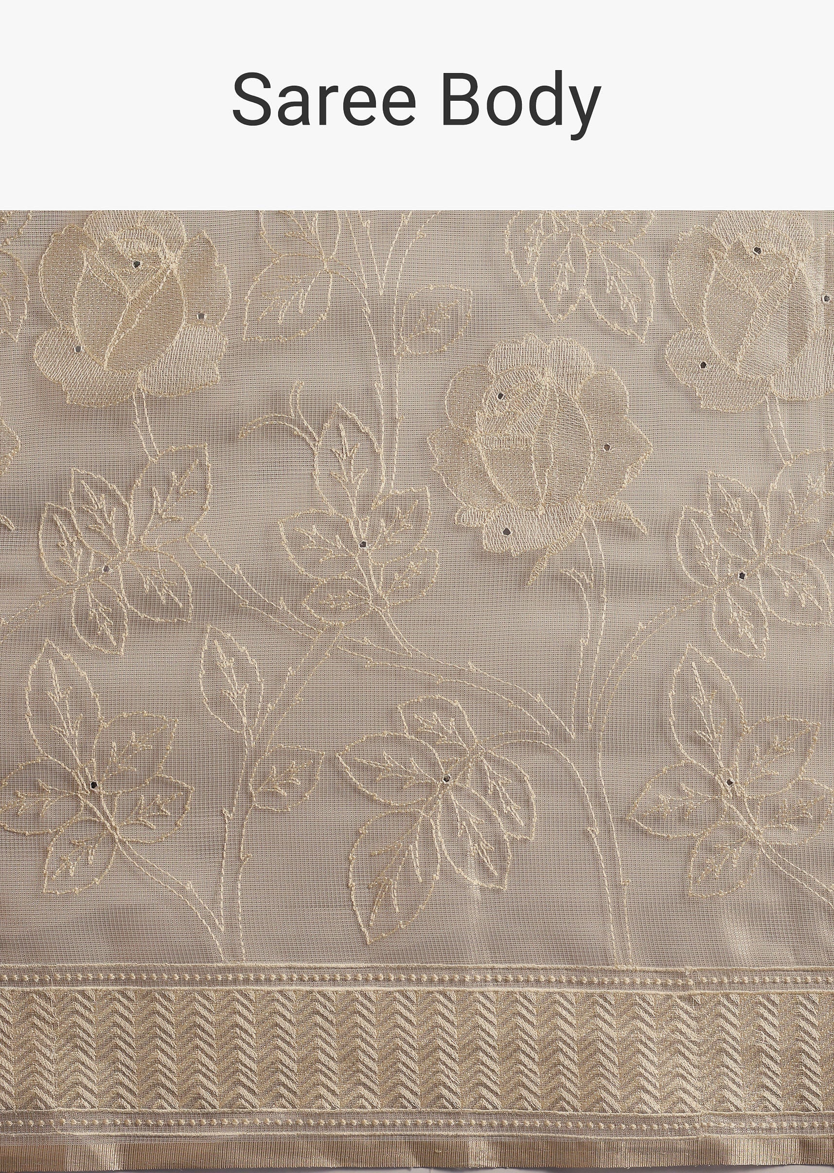 Gold Tissue Silk Woven Saree with Floral Resham Thread Work - Image 9