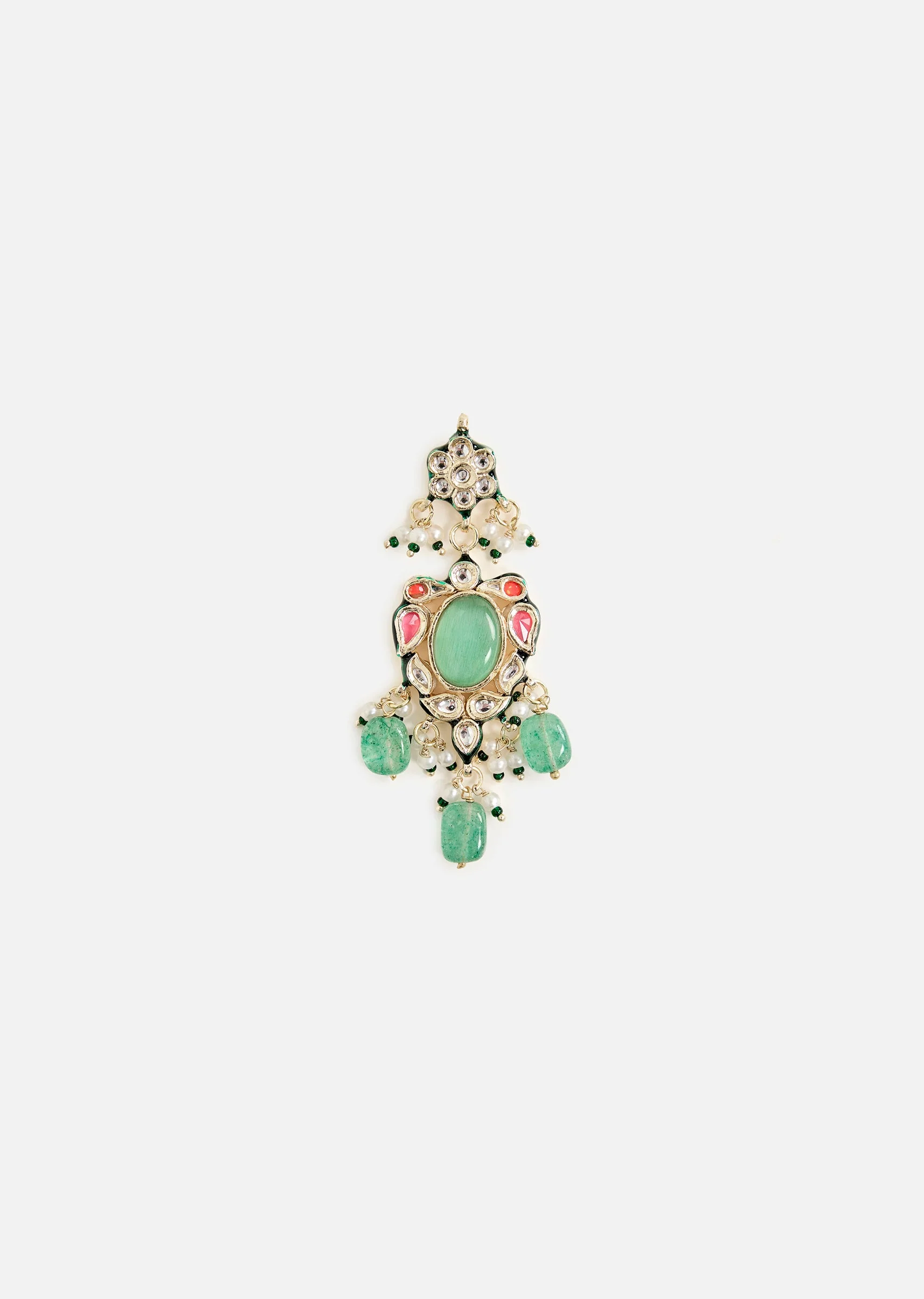 Gold Tone Choker Necklace And Earring Set With Green Bead Detailing - Image 5